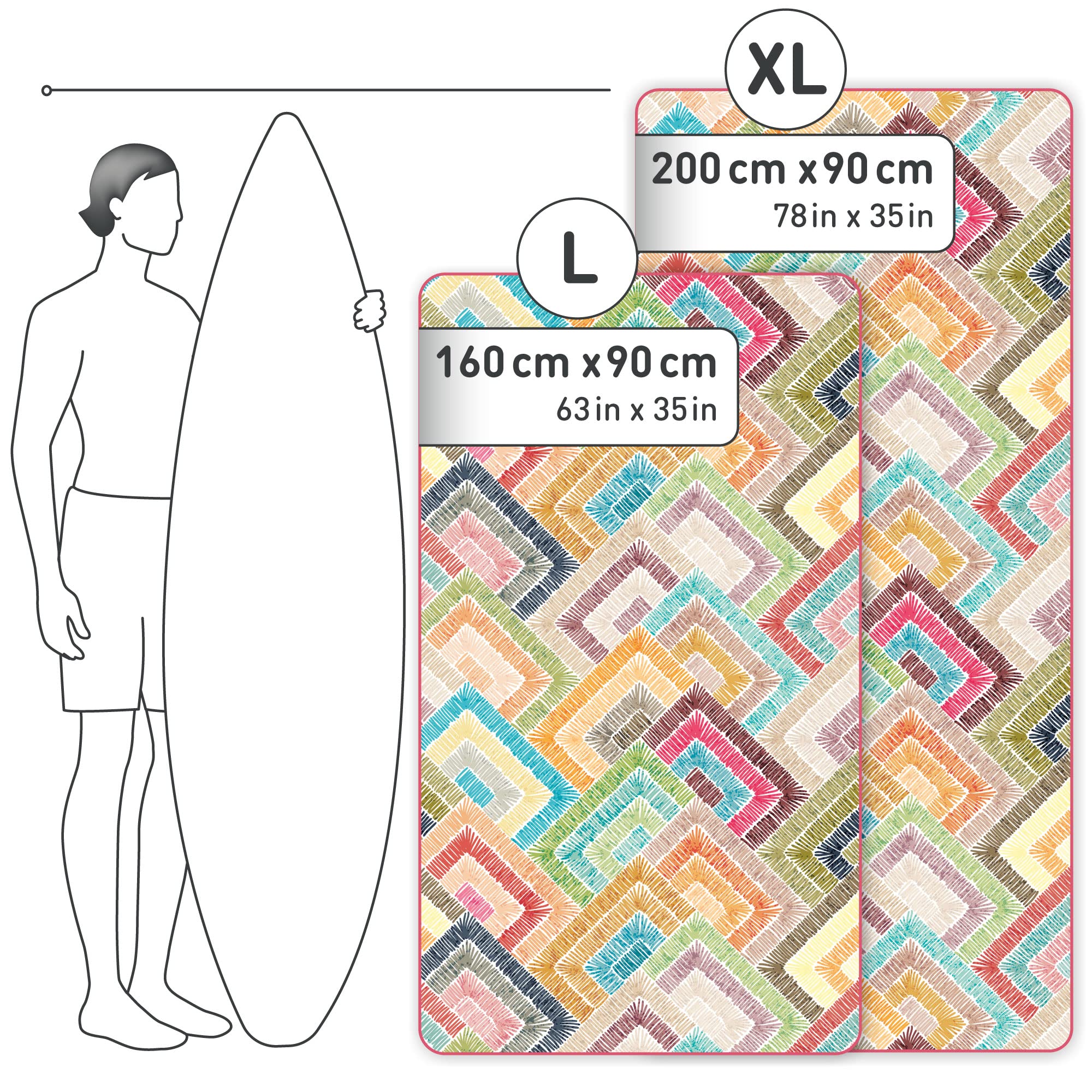 Fit-Flip Telo Mare Microfibra – Leggero, fine e ad Asciugatura Rapida - Asciugamano Microfibra Grande Telo Mare XXL - 100% Riciclato - Fancy Squares 200x90cm