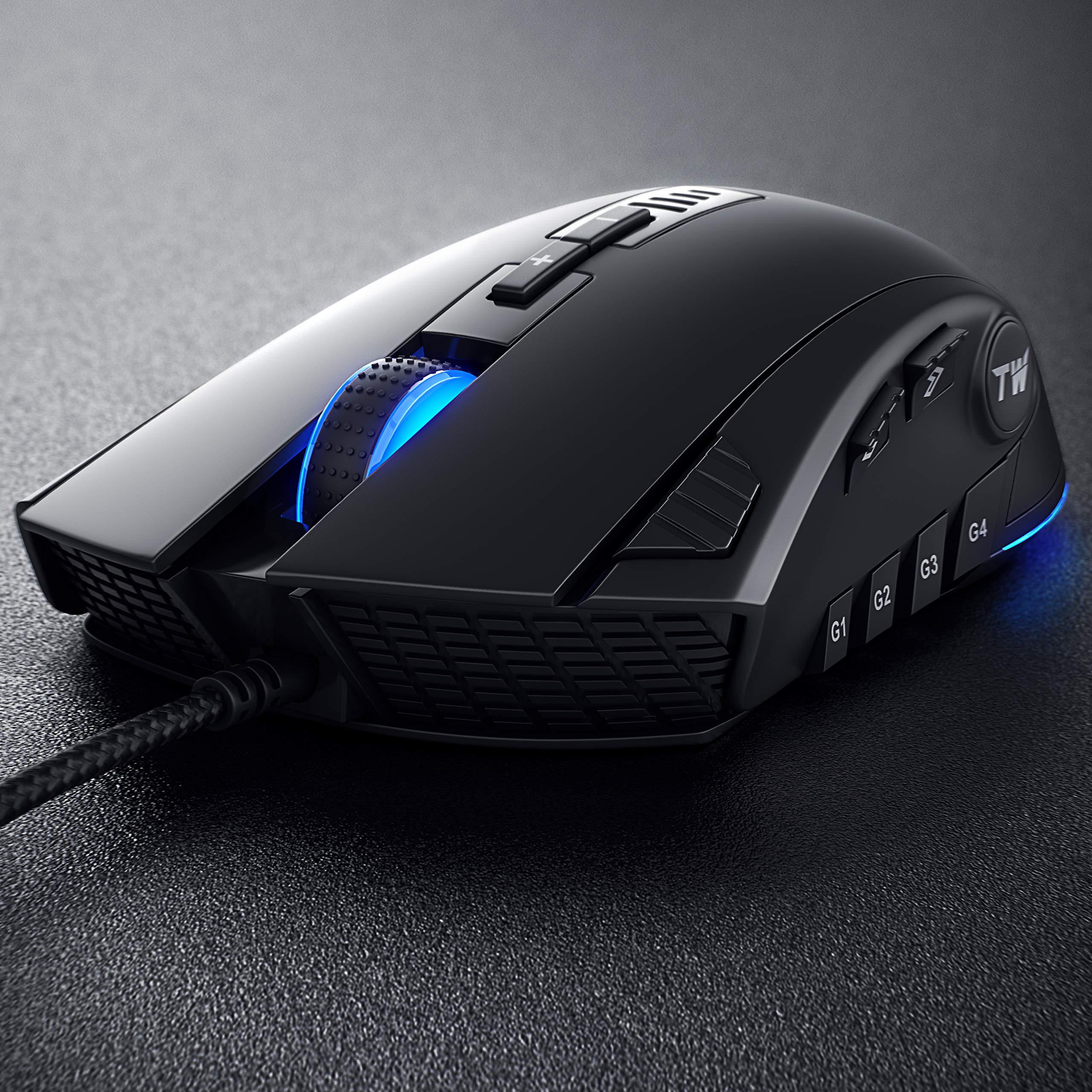 Titanwolf - Gaming Maus - Mouse mit 24.000 DPI Abtastrate - Sensor Avago 3360-12 Tasten - inkl. Software Makroprogrammierung - RGB mit Rainbow Backlight - Gewichtstuning - Polling-Rate bis 1000 Hz