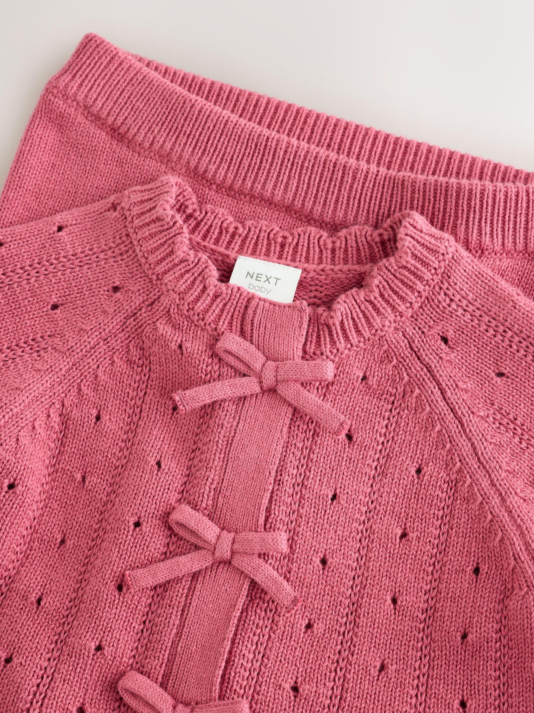 NEXT Bambina Confezione da 2 con Cardigan a Maglia con Volant e Fiocco e Leggings per Neonati