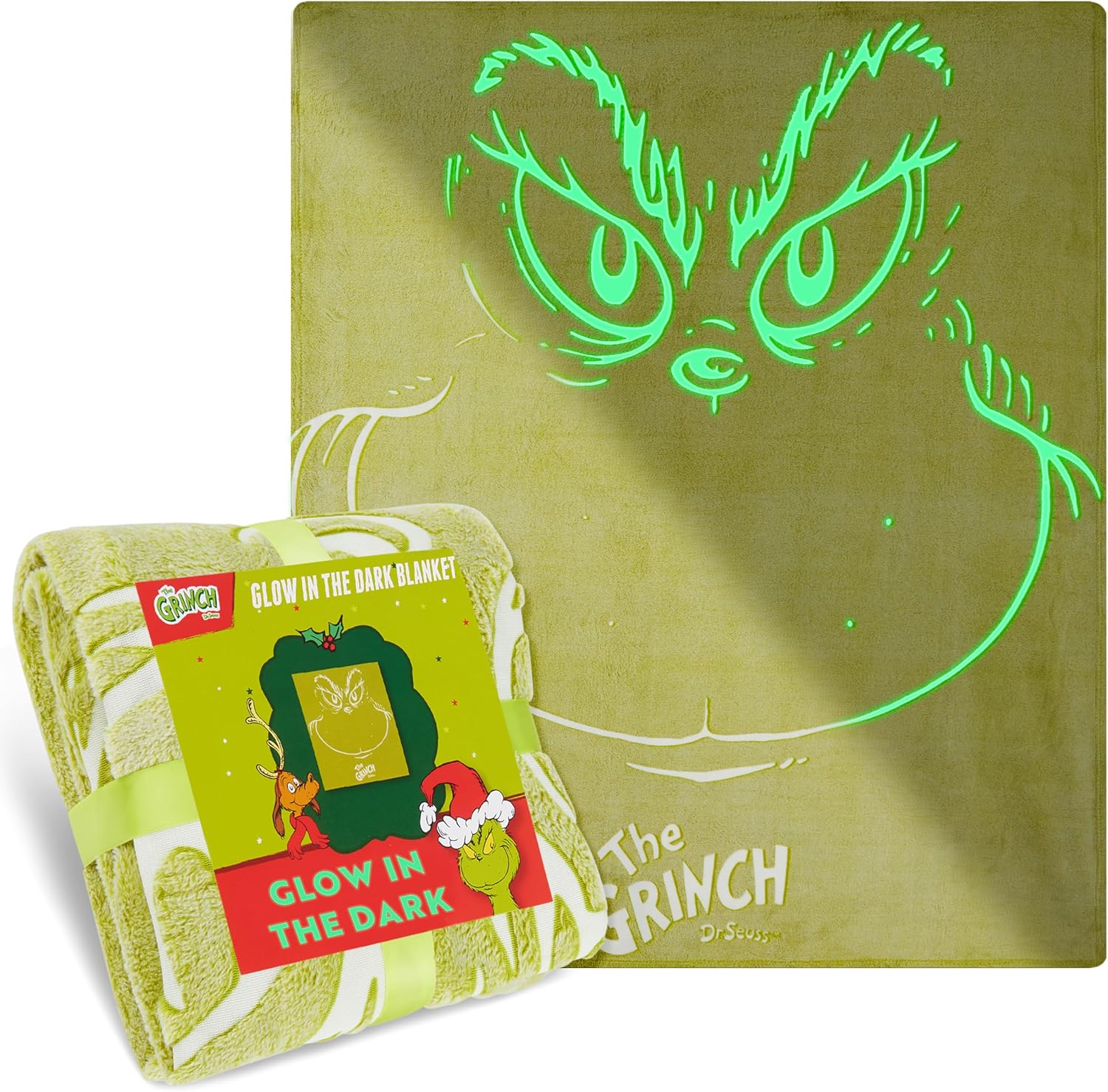 The Grinch Glow in The Dark Throw Blanket 51x59” for Kids Teens Adults, Soft Fleece Blanket for Sofa Bed, Cozy Warm Gifts for Kids (Green Grinch)