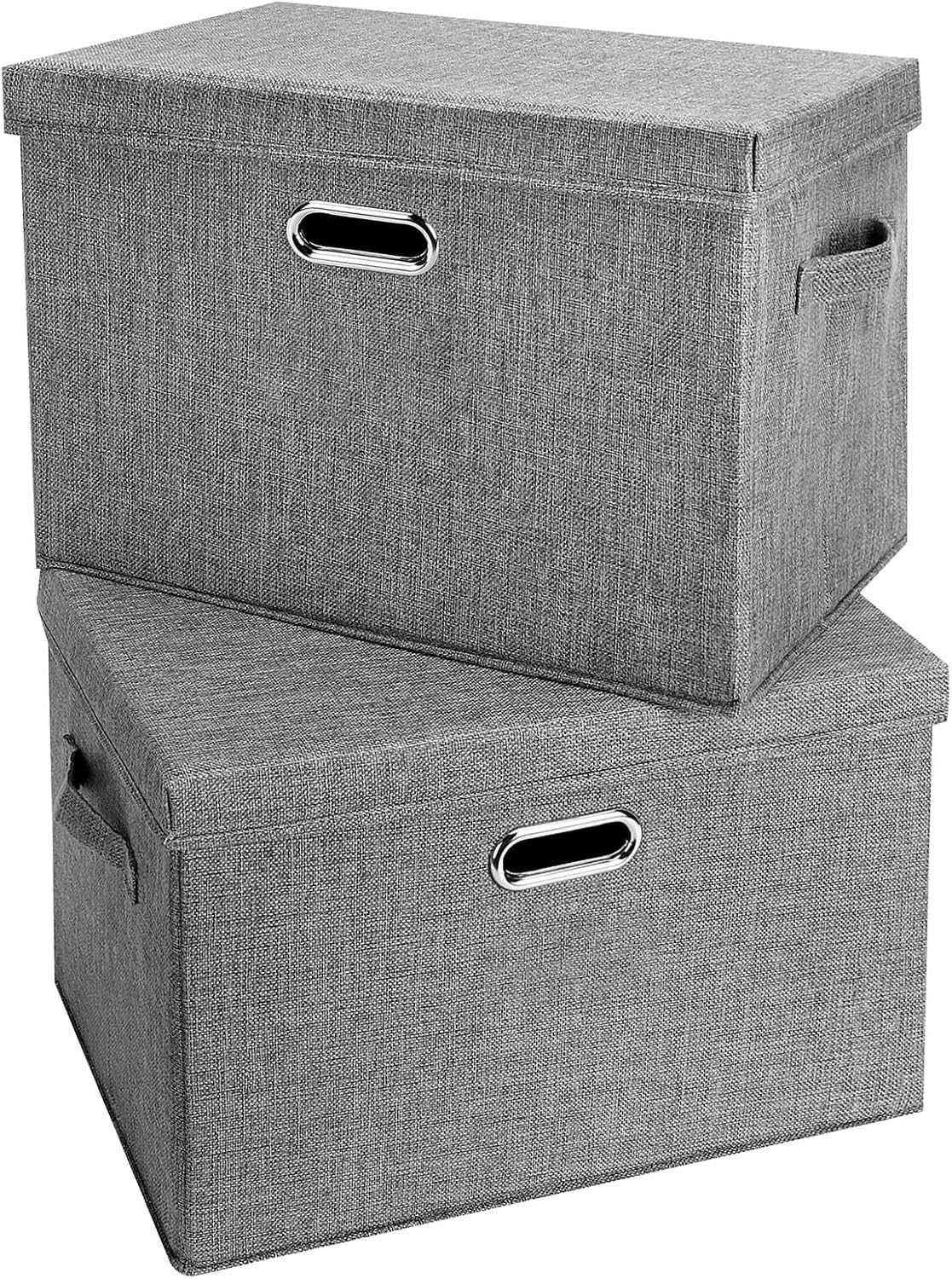 – Storage Boxes with Lids Fabric, 54 L Collapsible Grey Large Stackable Cube Storage Box, Foldable Wardrobe Shelves Organiser Decorative Baskets are used to Store Clothes Toys (grey, 54L)
