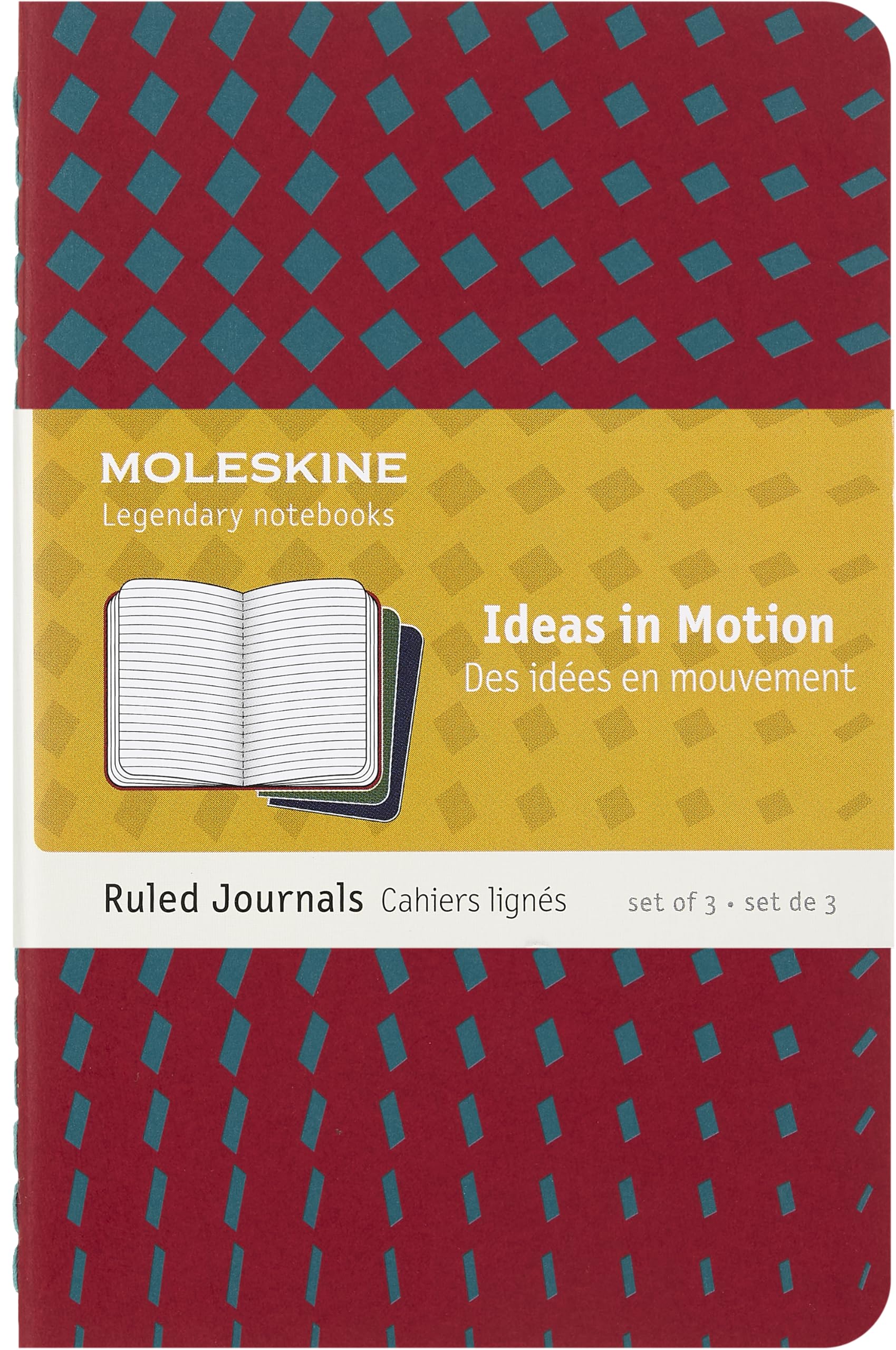Moleskine Set of 3 Cahier Journals Ideas In Motion, Ruled Pages and Soft Patterned Cardboard Cover, 3 Different Designs, Pocket Size 9 x 14 Cm