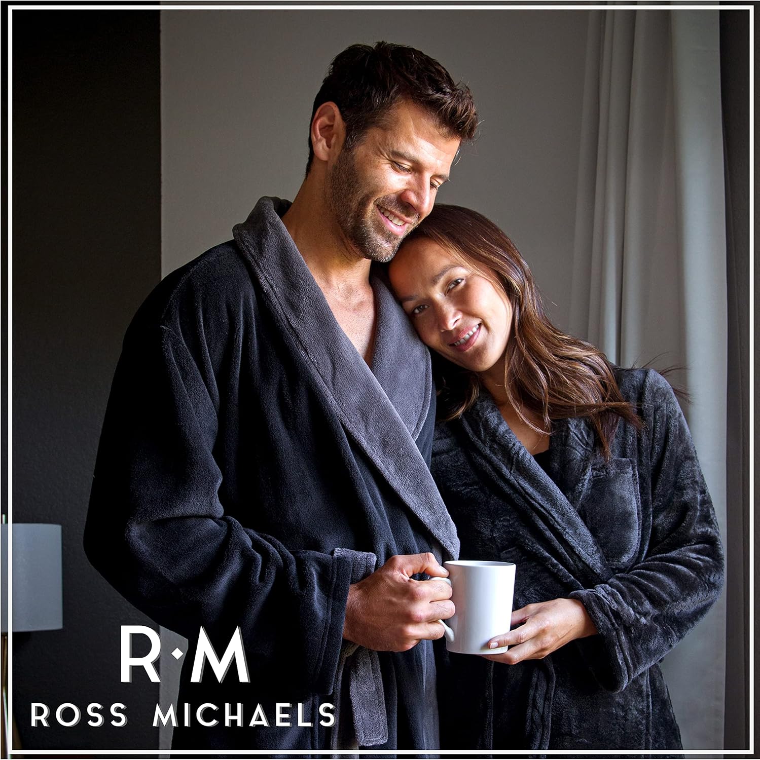 Ross Michaels Mens Robe Big & Tall - Long Plush Shawl Collar Fleece Bathrobe (Black & Gray, Large-X-Large) - Image 2