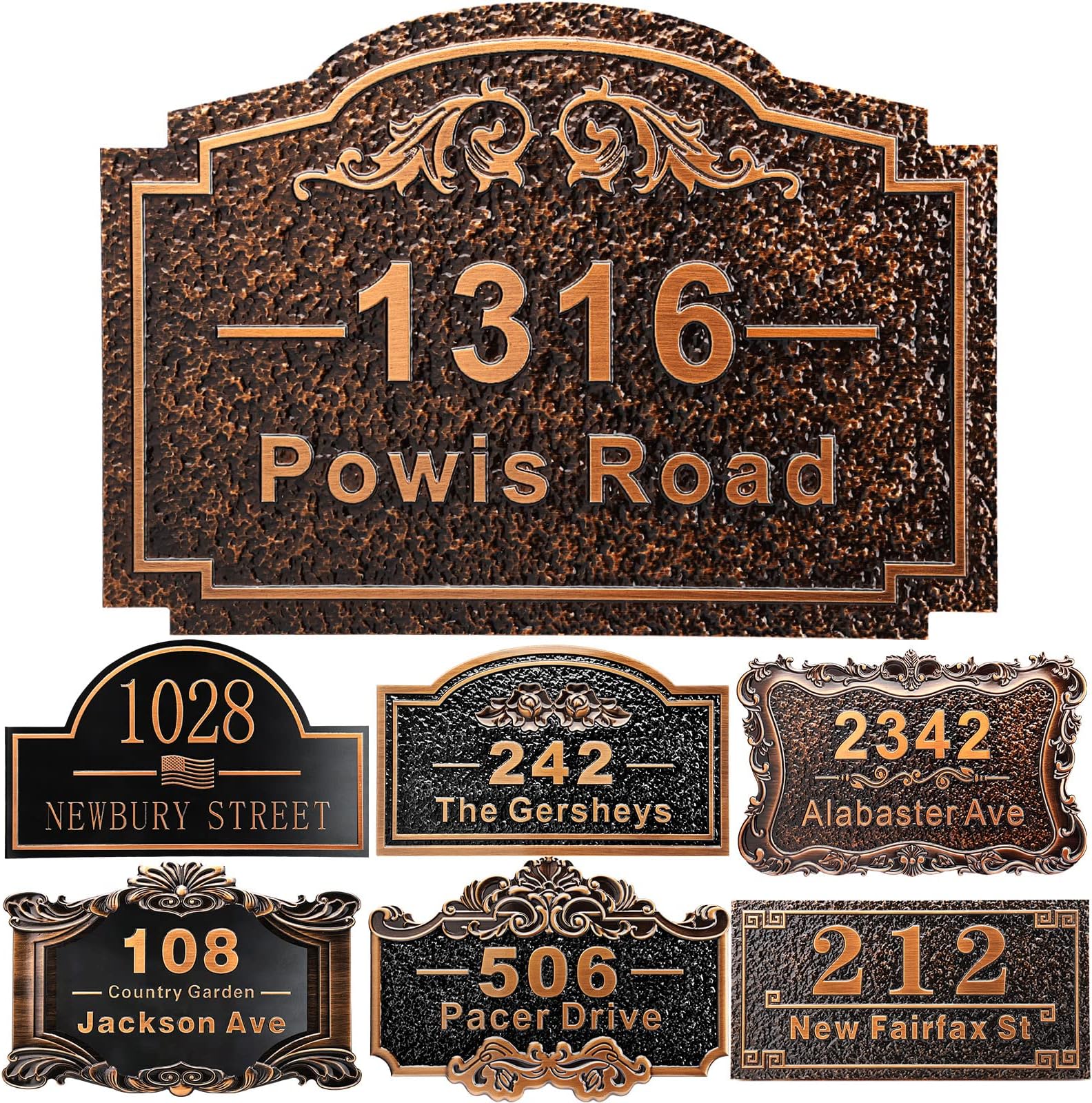 Personalized House Address Plaque 12" Cast Numbers for Outside Custom Street Name Address Sign Plate Vintage for Mailbox Door Room Classic Wall Outdoor Antique Copper