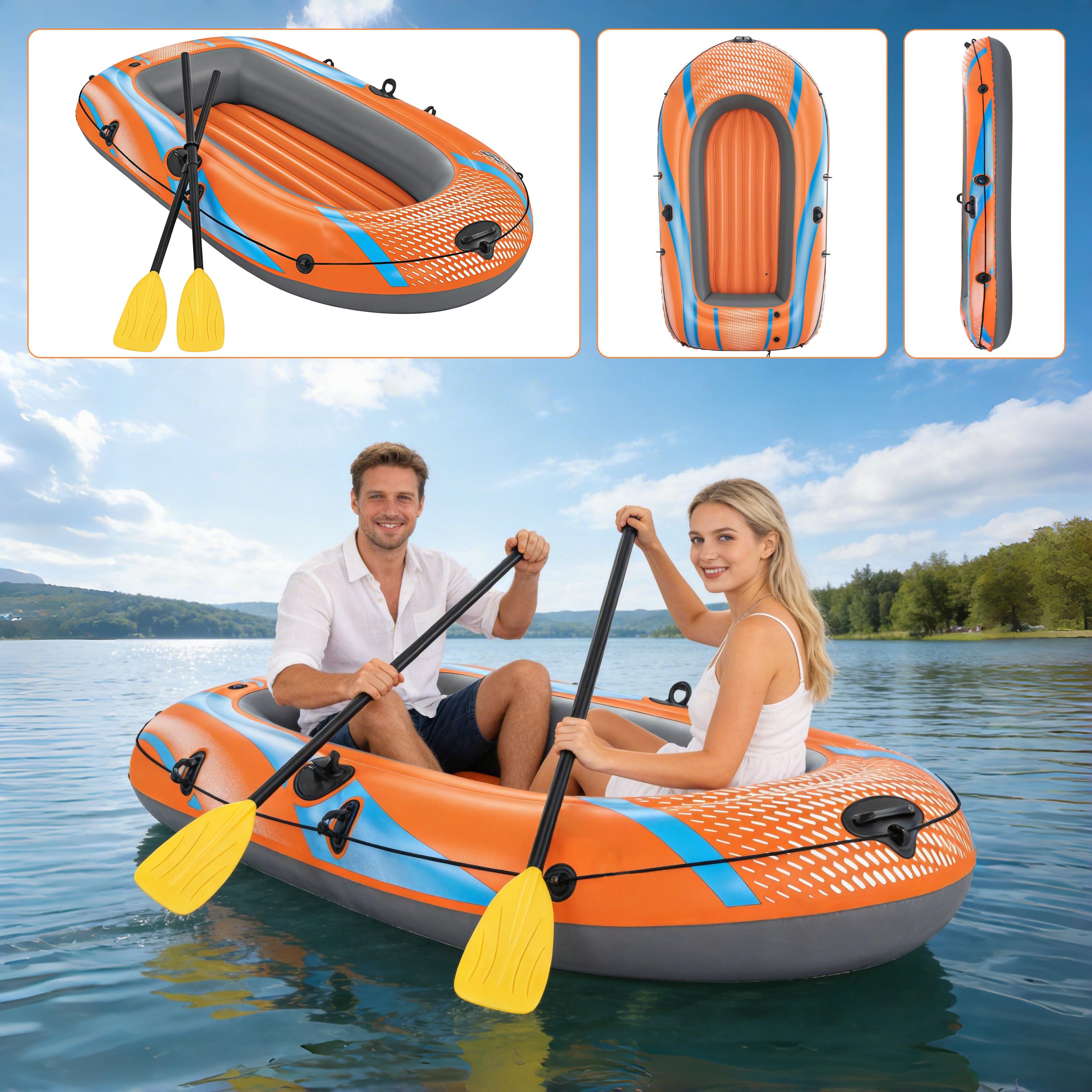 Bateau de pêche Gonflable en PVC 1100D pour 2 Personnes, livré avec pales et Pompe de gonflage, Dimension Environ 185 x 98 x 43 cm