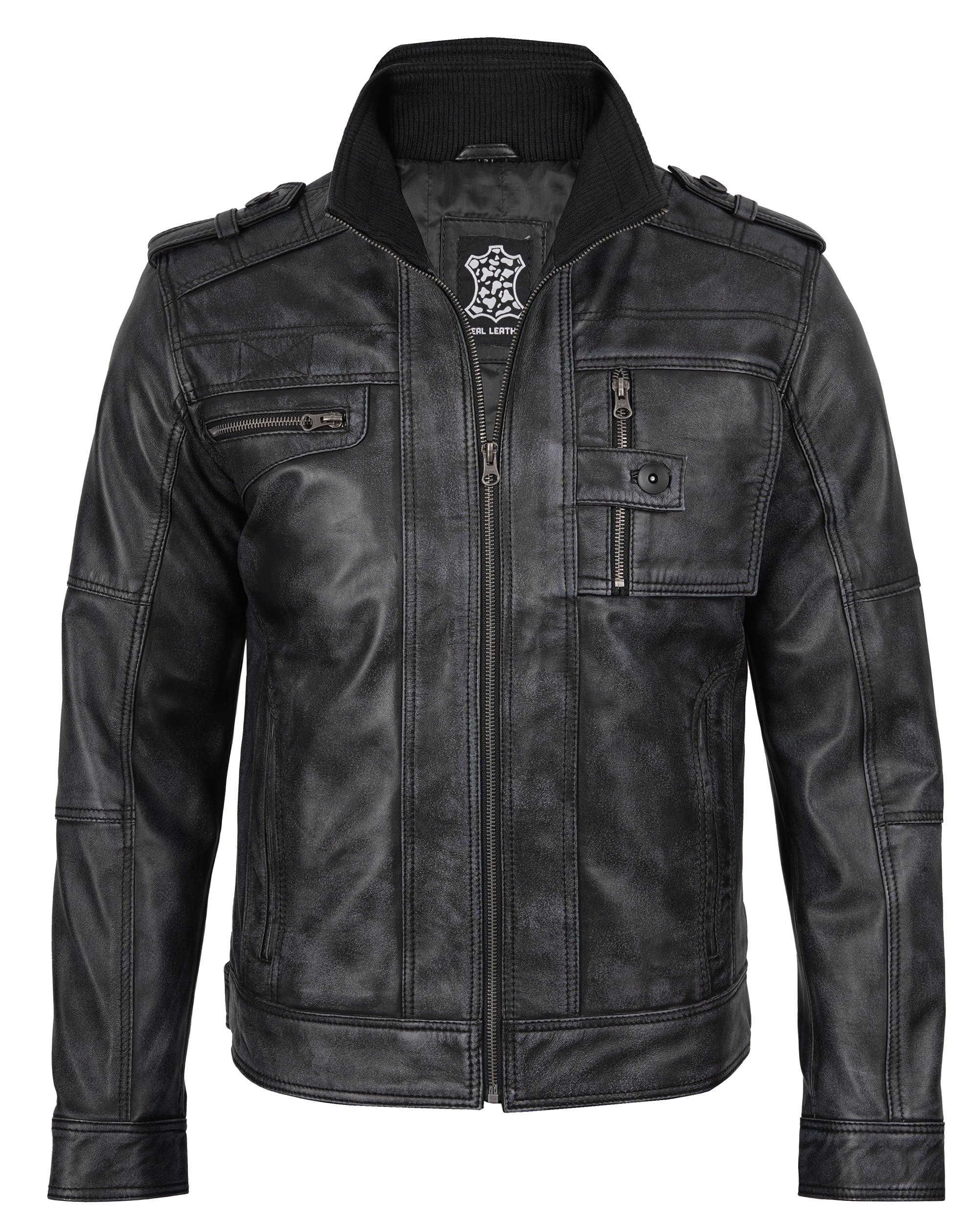 fjackets Cafe Racer Giacca in pelle da uomo - Vera pelle di agnello naturale grana giacche stile moto per uomo
