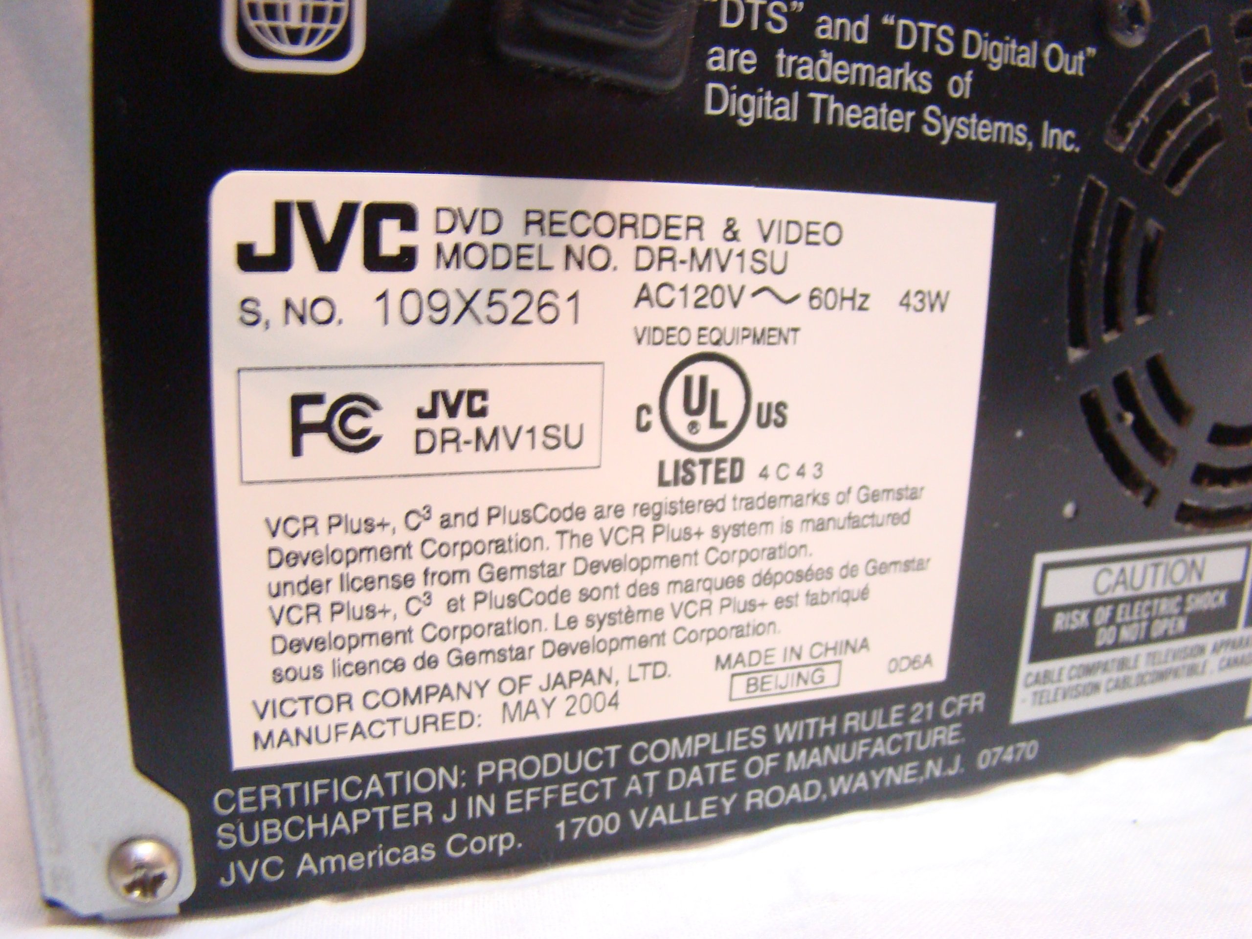 JVC DR-MV1SU Enregistreur DVD et Hi-Fi VHS VCR Combo/Double Tuner