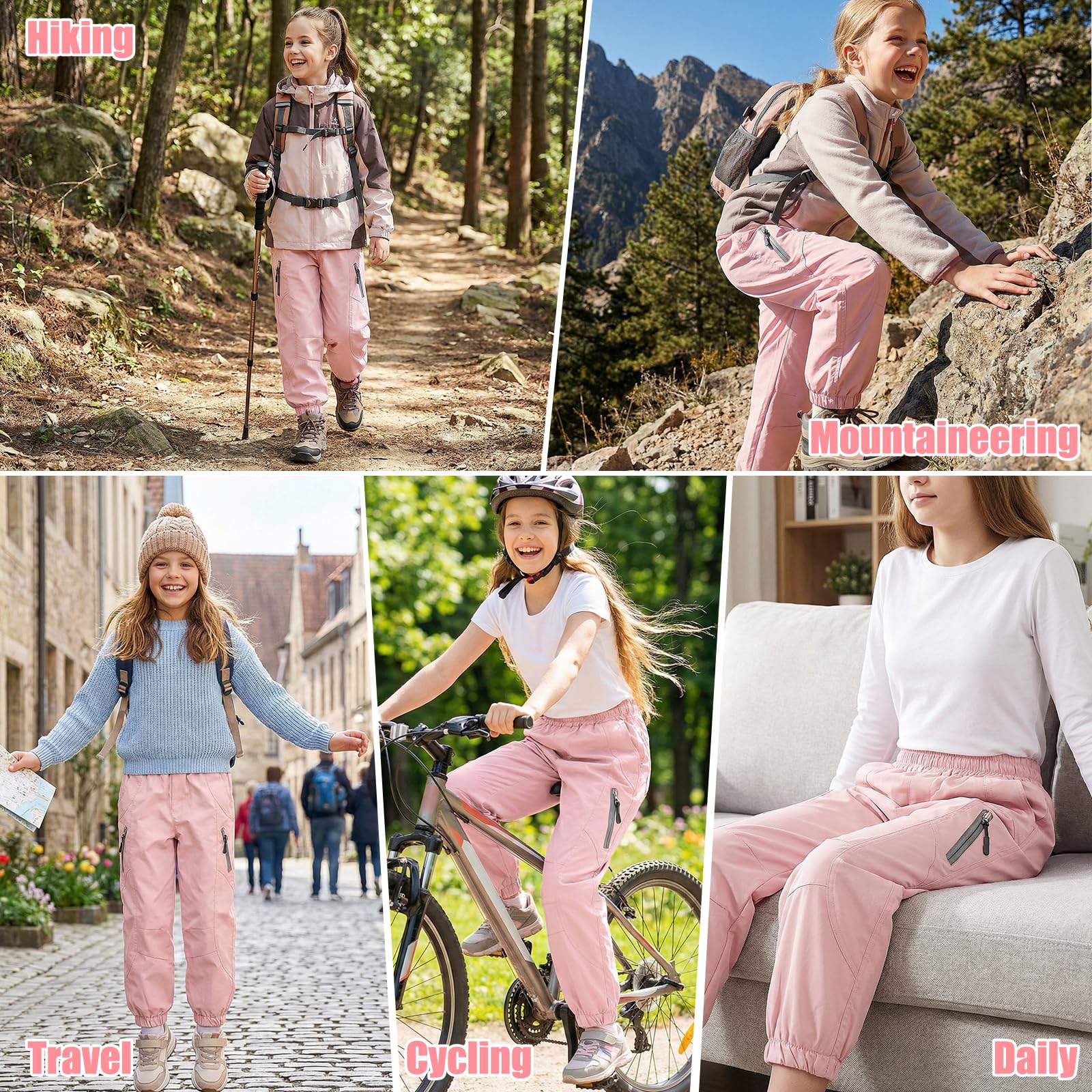 Pantalones Softshell para niños, Transpirables Impermeables Forro de Malla Pantalón con Bolsillos para Niños Niñas, Pantalones de para Trekking Senderismo Outdoor montaña, 7-14 años