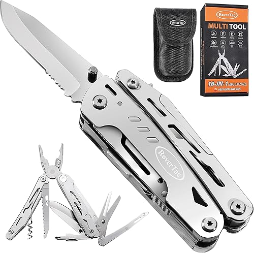 RoverTac Cuchillo de bolsillo multiherramienta, cuchillo táctico de supervivencia, regalos para hombres, papá, marido, 18 en 1, alicates