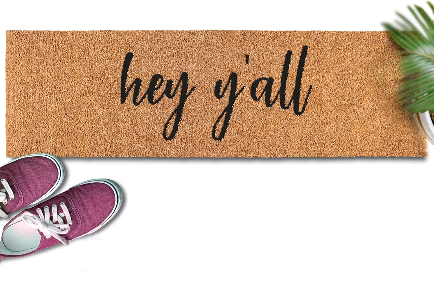 Hey Y'all Large Door Mat 50x15 Inch, Oversized Long Front Doormat for Covered Outdoor Entrance, Welcome Mat for Double Doors