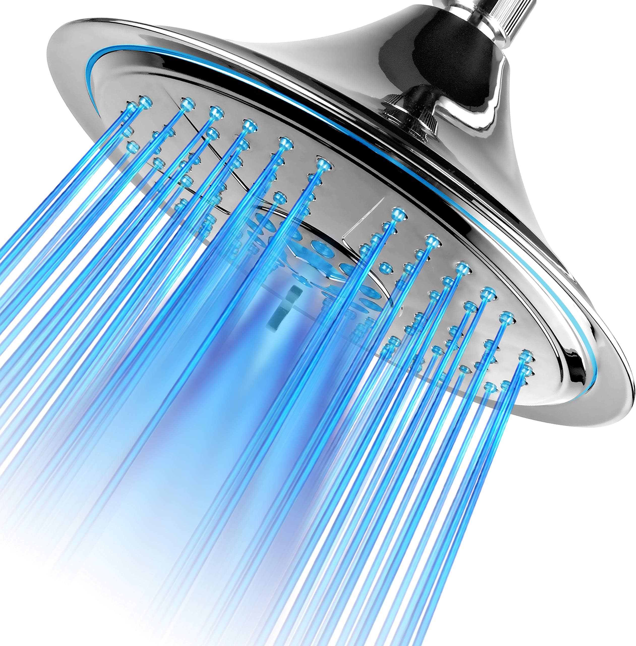 Hotel Spa Ultra-Luxury Extra-Large 8 Inch Chrome Face 5-Setting Rainfall Led Shower-Head By Top Brand Manufacturer. Color Of Led Lights Changes Automatically According To Water Temperature