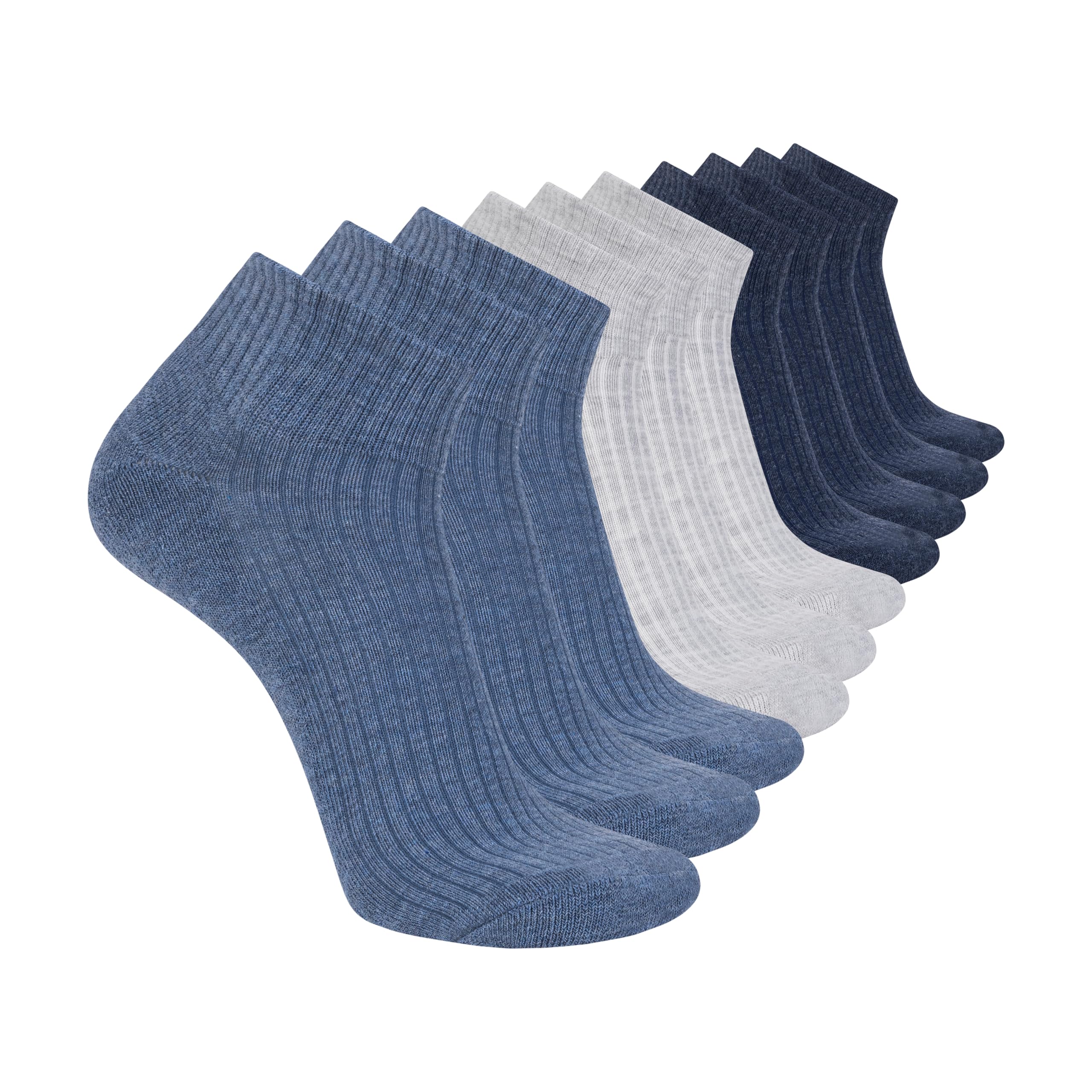 Skechers Men's 10 Pack Cushioned Quarter Crew Socks, Blue Combo/Grey Heather, 43-47
