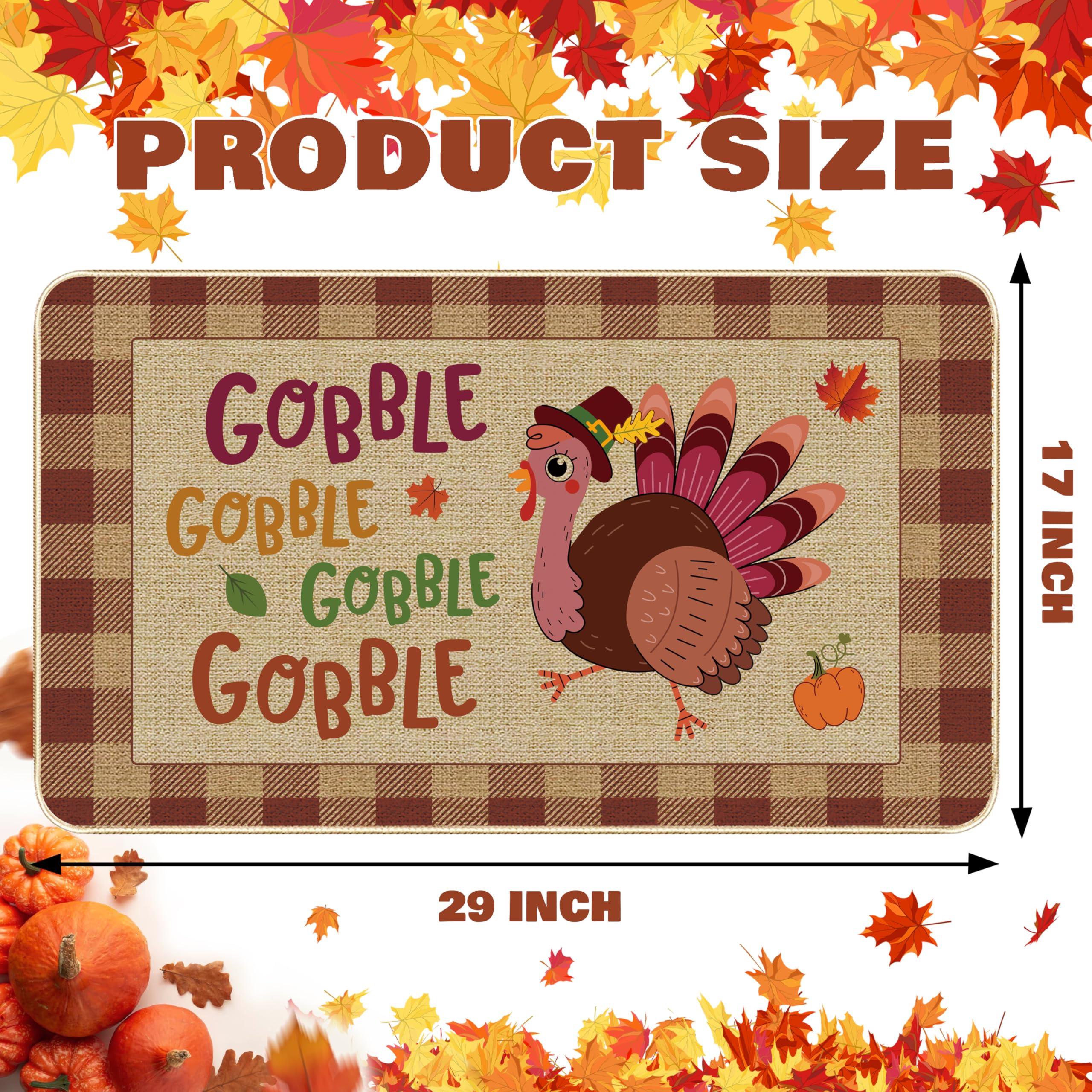 Holiday Entrance Rug Indoor Doormat Seasonal Rugs Fall Thanksgiving Decoration Door Mat Gobble Turkey Non-Slip and Washable Kitchen Floor Mat for Indoor Outdoor Home Entryway 17 x 29 Inch (Turkey-02)