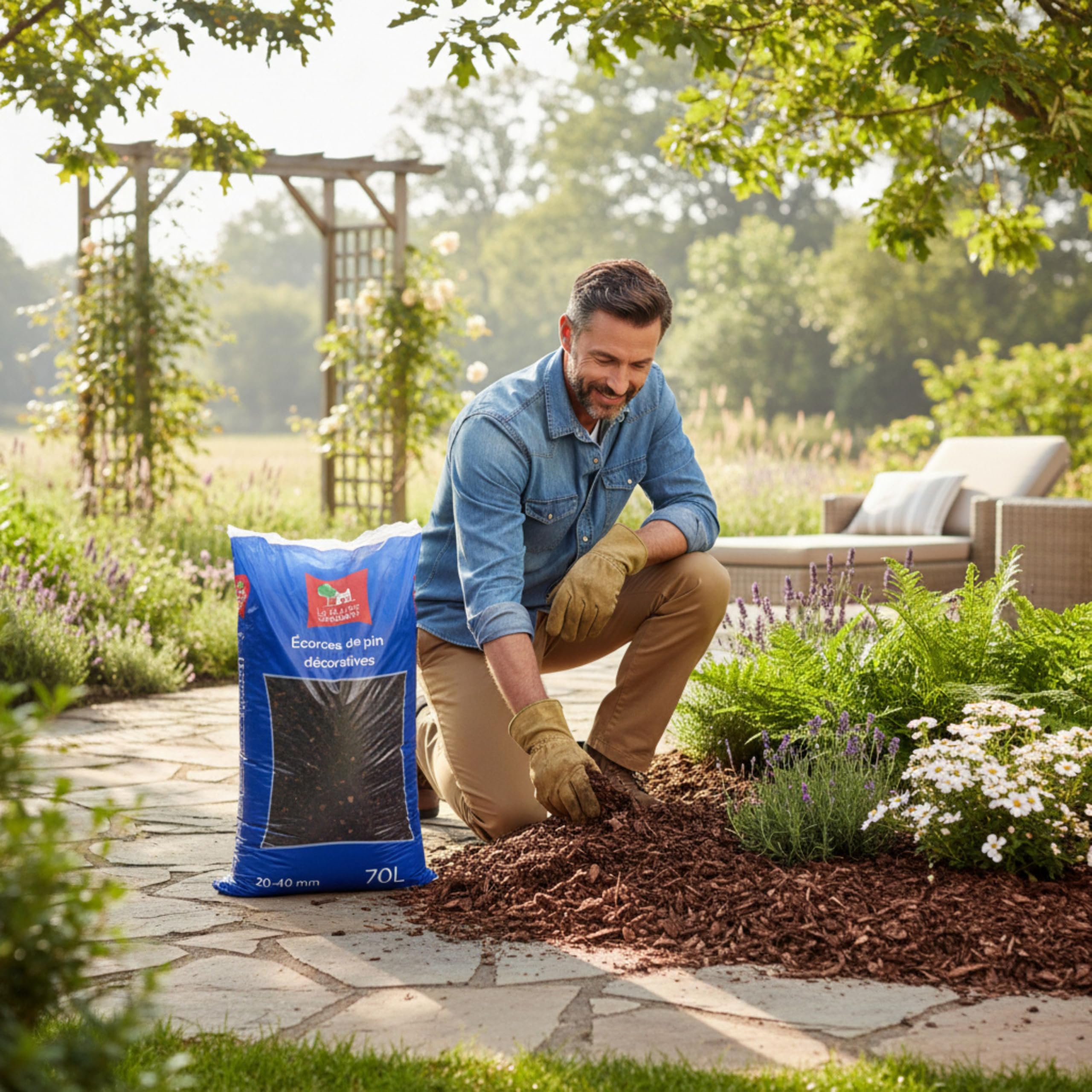 La Plaine Chassart | Ecorces de Pin Maritime Décoratives | Sac de 70L | Previent la pousse des mauvaises herbes | Copeaux de Bois de Paillage | Biodegradable Í Parc, Jardin et Terrasse Í Jardinage