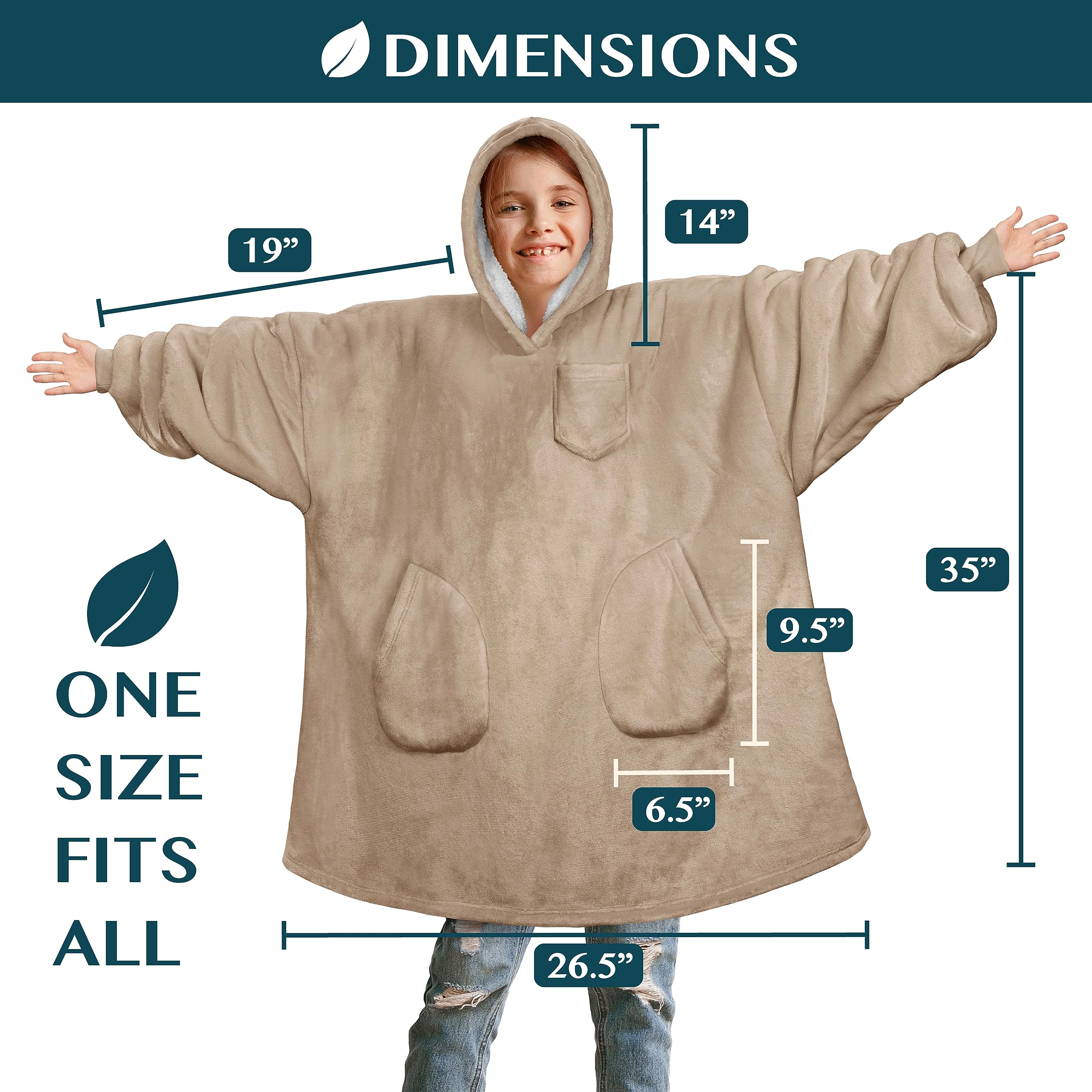 PAVILIA Coperta indossabile per bambini e bambine, calda e accogliente felpa con cappuccio gigante con due tasche, in pile Sherpa con cappuccio per adolescenti