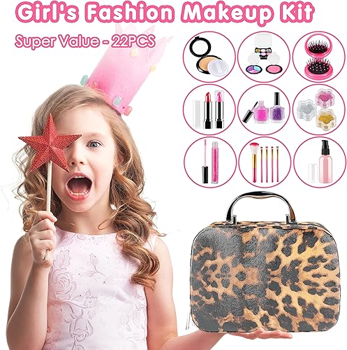 Miniatura 4 de Kit de maquillaje para niños para niñas, juego de maquillaje lavable, juego de maquillaje real de 23 piezas, seguro y no tóxico, kit de maquillaje