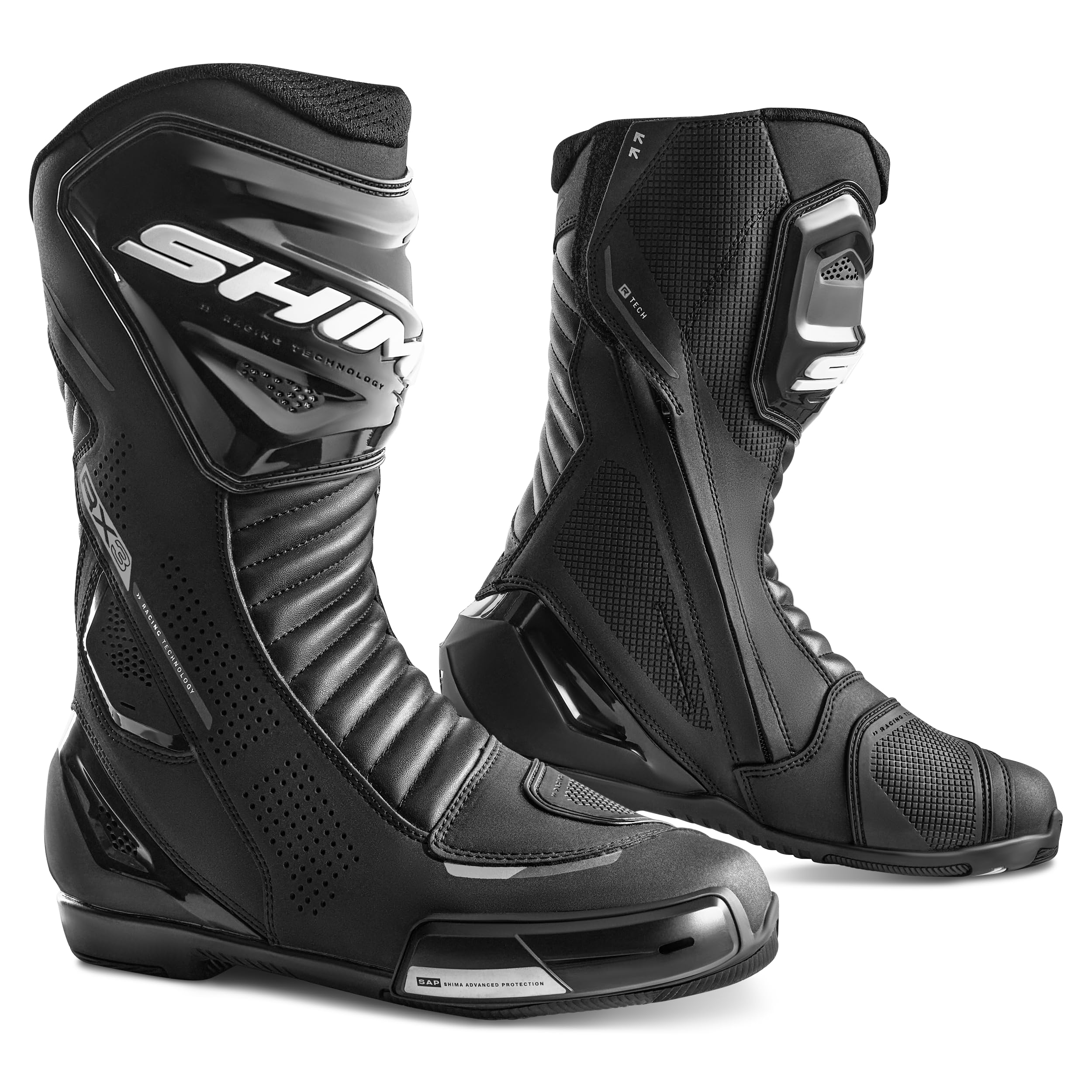 SHIMA RX-3 Motorrad Schuhe Herren Leder Belüftet Motorradstiefel Protektoren Sport Stiefel Sommer Rutschfeste Sohle Knöchelstütze Seitlicher Bikerboots (Männer, Schwarz/Weiß, 45)