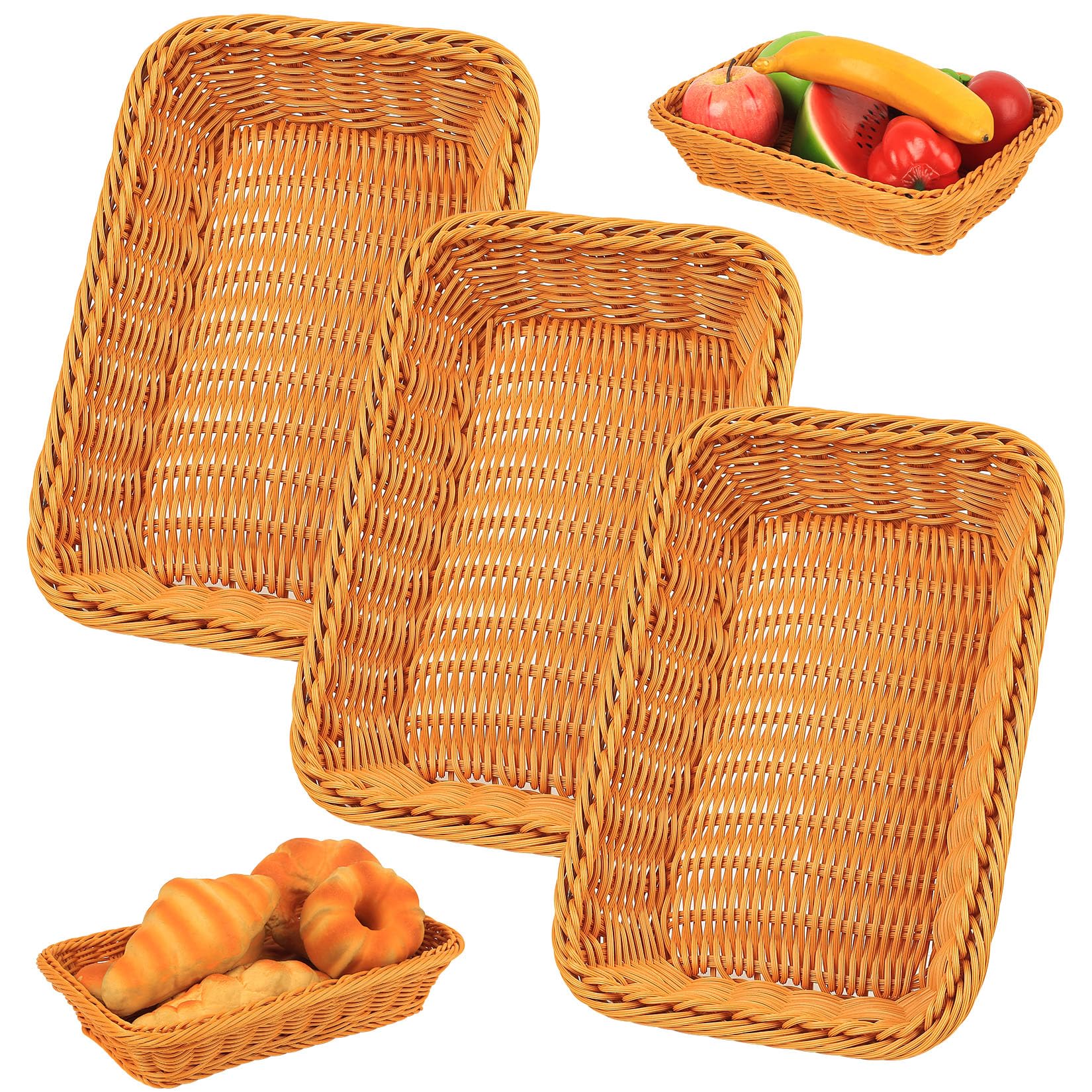 Set di 3 Cestino Pane da Tavola, Porta Pane da Cucina, Cestini Vimini, Cestini Regalo per Frutta, ristoranti, servizio di cibo, domestica (30 x 20 x 7 cm)