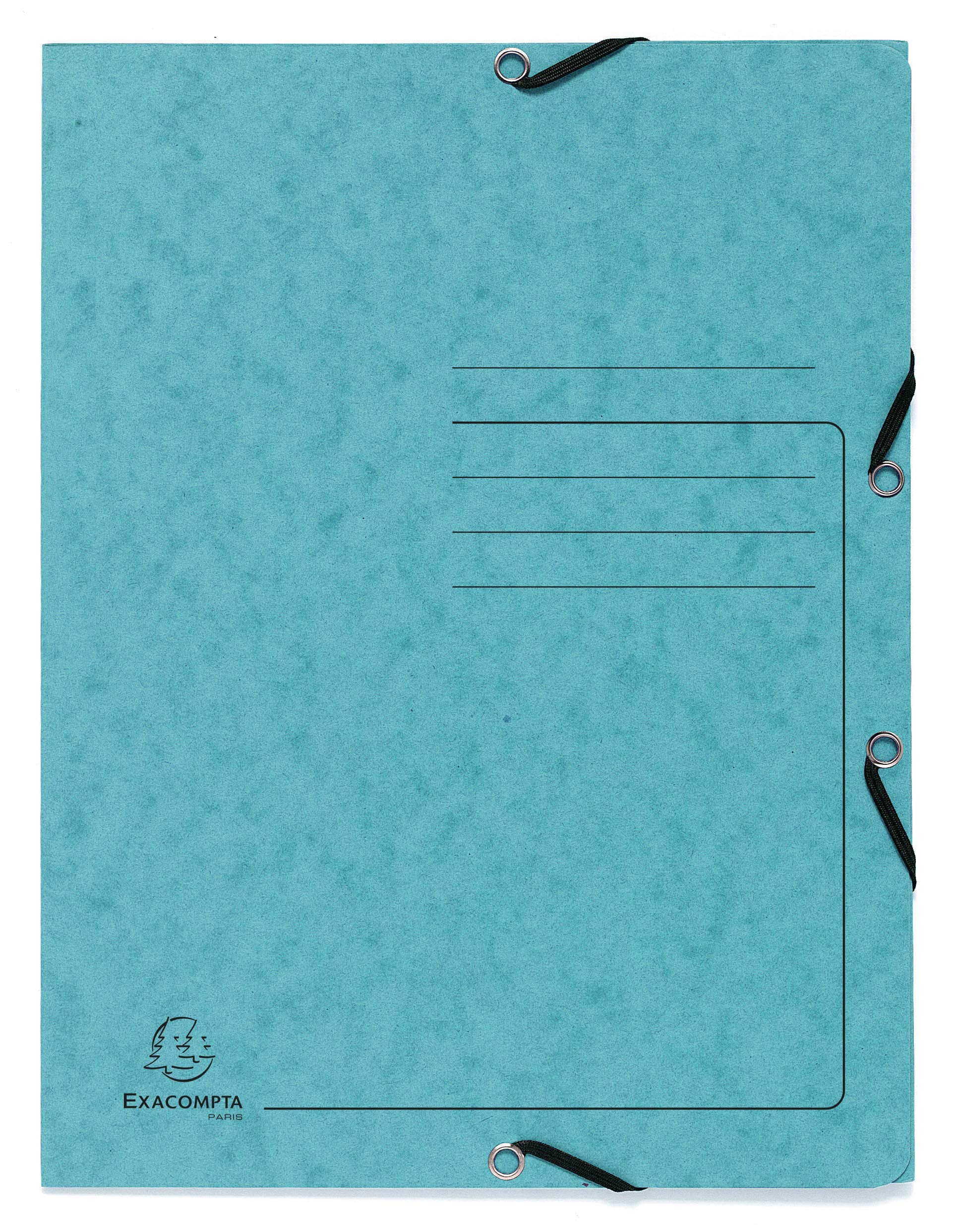 Exacompta - Ref 55422E - Elasticated 3-Flap Folder - 240 x 320mm in Size, Suitable for Storing A4 Documents, 355gsm Mottled Pressboard - Turquoise (Pack of 25)