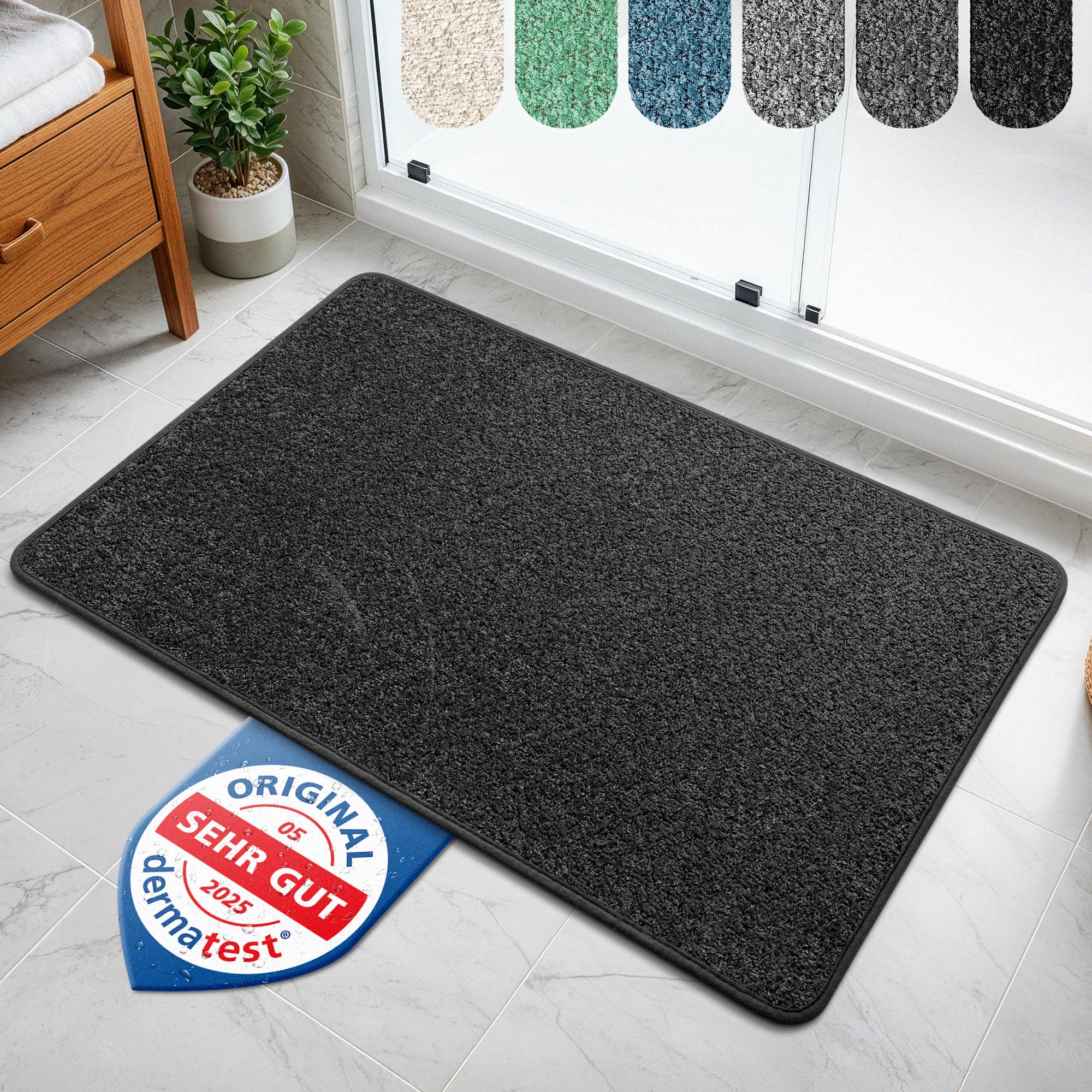 Bodenständig® Badematte schwarz – rutschfest & Waschbar – Saugstarke Badezimmerteppich – Hygienischer Duschvorleger – Badvorleger rutschfest waschbar 60x90 cm schnelltrocknend