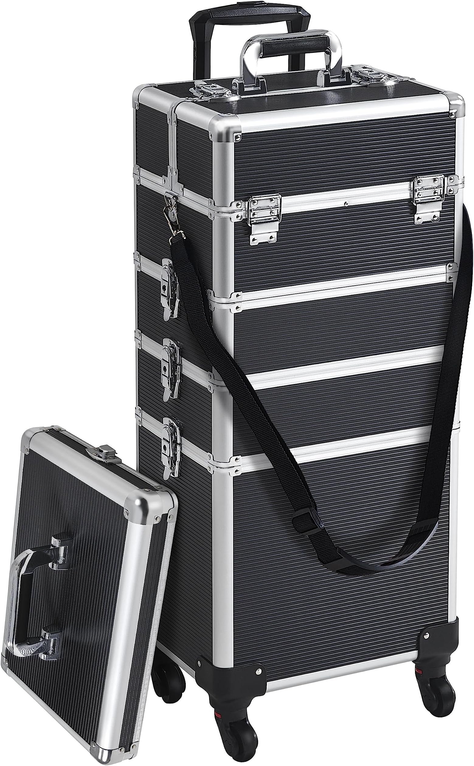 5-in-1 Makeup Train Cases Beauty Cosmetics Rolling Case Professional Hairdressing Trolley with Key Locks