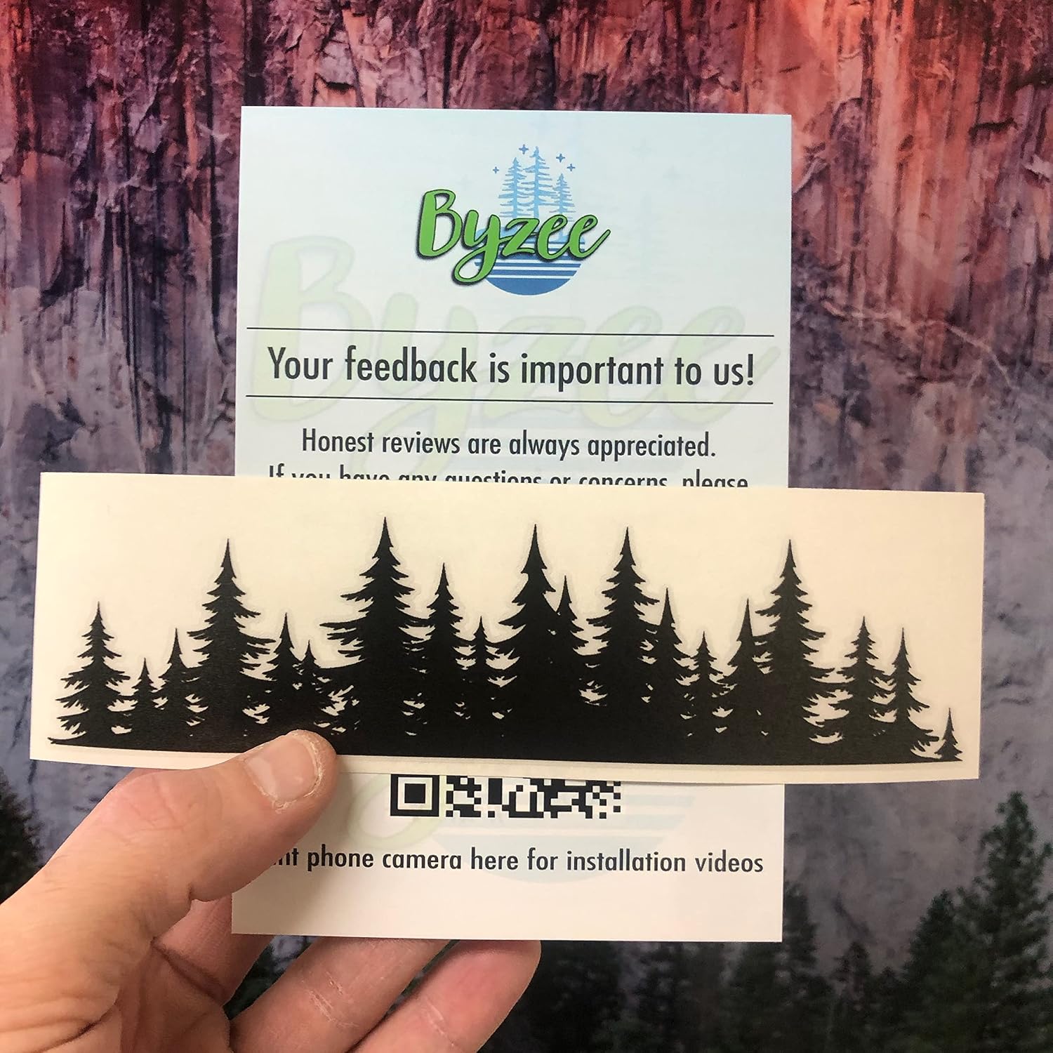 Byzee Vinyl Pine Tree Forest Sticker For Trunk, Truck Tailgate, Window, or Bumper | Premium Vinyl Graphic For Vehicle Badge or Emblem | Camper Van Accessories, Great Gift Idea for Camping, Hiking, Outdoor Adventure Enthusiast