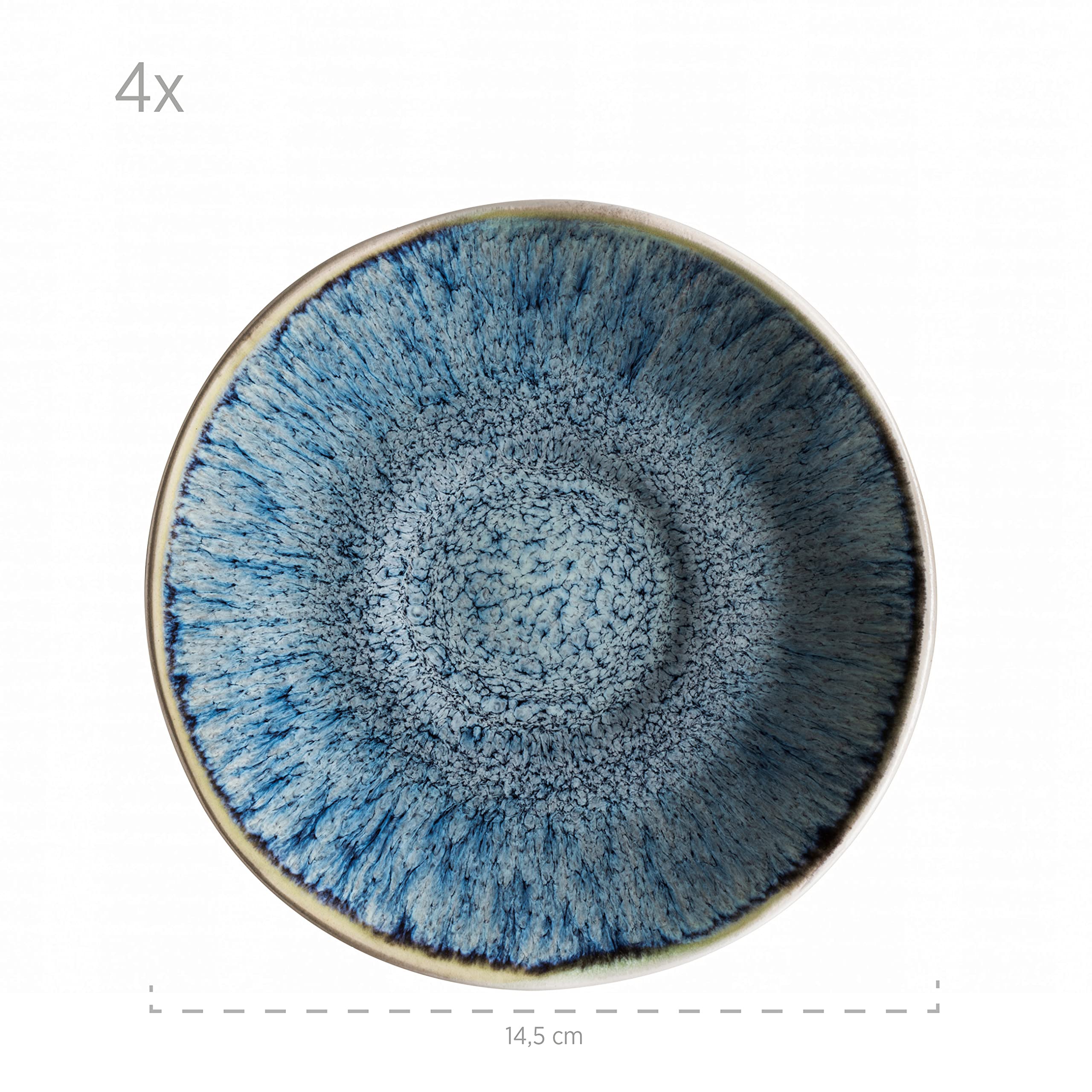 MÄSER Set di tazze da caffè con piattini per 4 persone in raffinata ceramica, tazze da cappuccino con smaltatura spruzzata, forme organiche in stile vintage