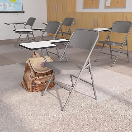 EMMA + OLIVER Silla plegable de acero prémium con brazo para tableta para diestros