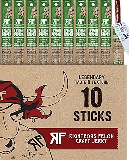 Righteous Felon Meat Sticks | 100% Turkey Sticks | Gluten Free & Keto Meat Sticks | Low Sugar & High Protein Turkey Sticks| Healthy Snack for Adults | Jerky Gifts for Men | Lemon Pepper, 10 Pack