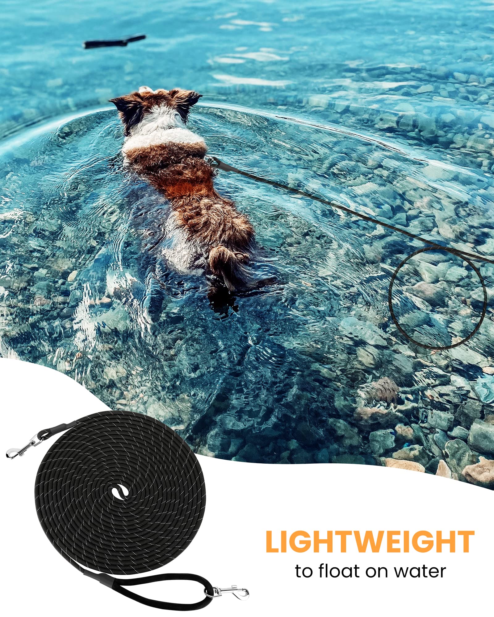 HAPPY HACHI Guinzaglio da Addestramento per Cani 10m, Lunghina Cane, Lungo Nylon Riflettente Leggero, con Fibbia Lega Zinco, per Allontanare Sicurezza Passeggio, Negro