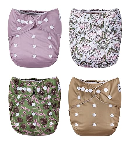 Miniatura 13 de Nora's Nursery Pañales de bolsillo de tela, paquete de 4 con 4 insertos, funda impermeable, lavable, reutilizable y de tamaño único ajustable,