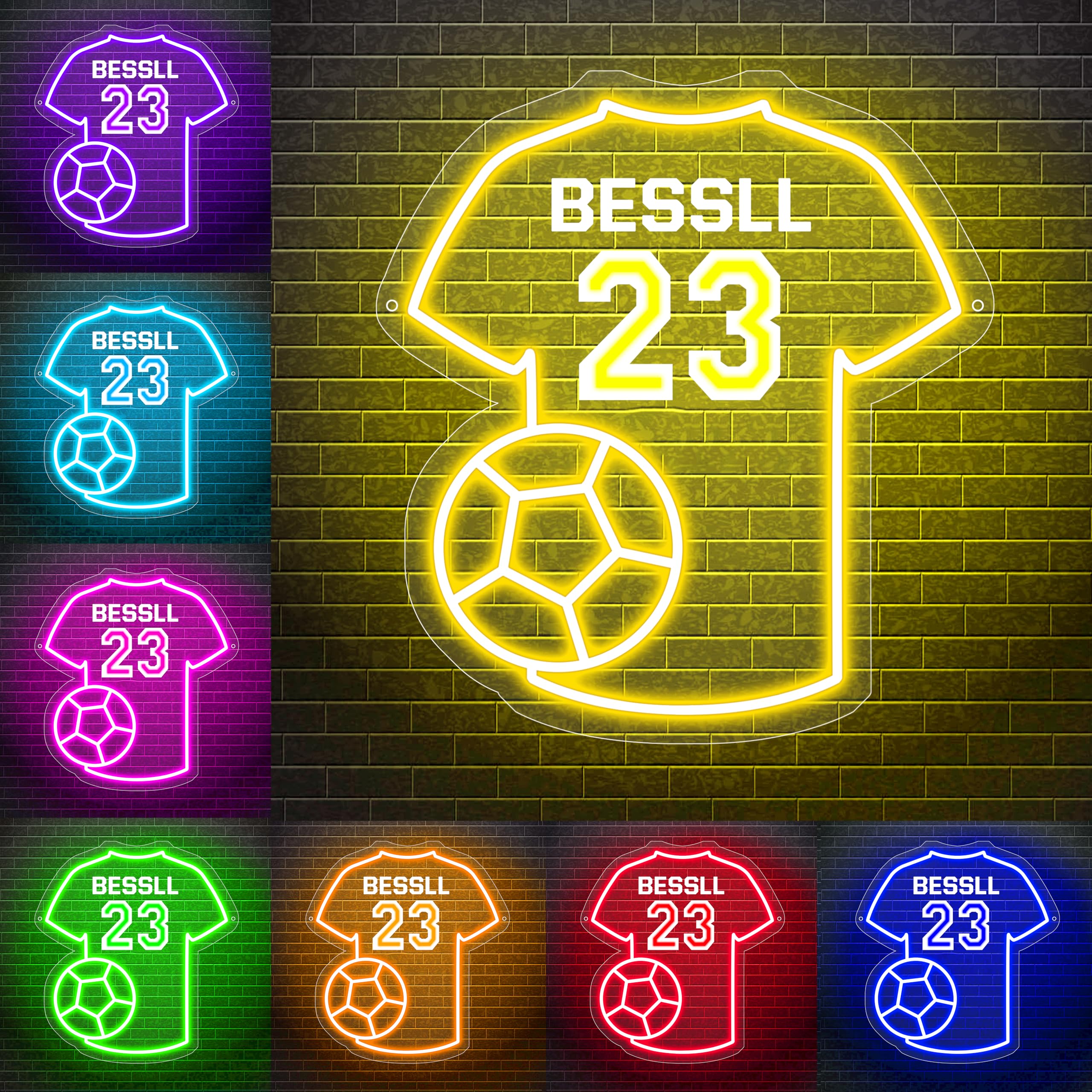 Enseignes Lumineuses Néon Personnalisée Maillot de Football avec Nom et Numéro Lumineux Lampe LED Personnalisable Décor Mural Chambre Salon Veilleuse Cadeau Anniversaire pour Garçons Filles Hommes