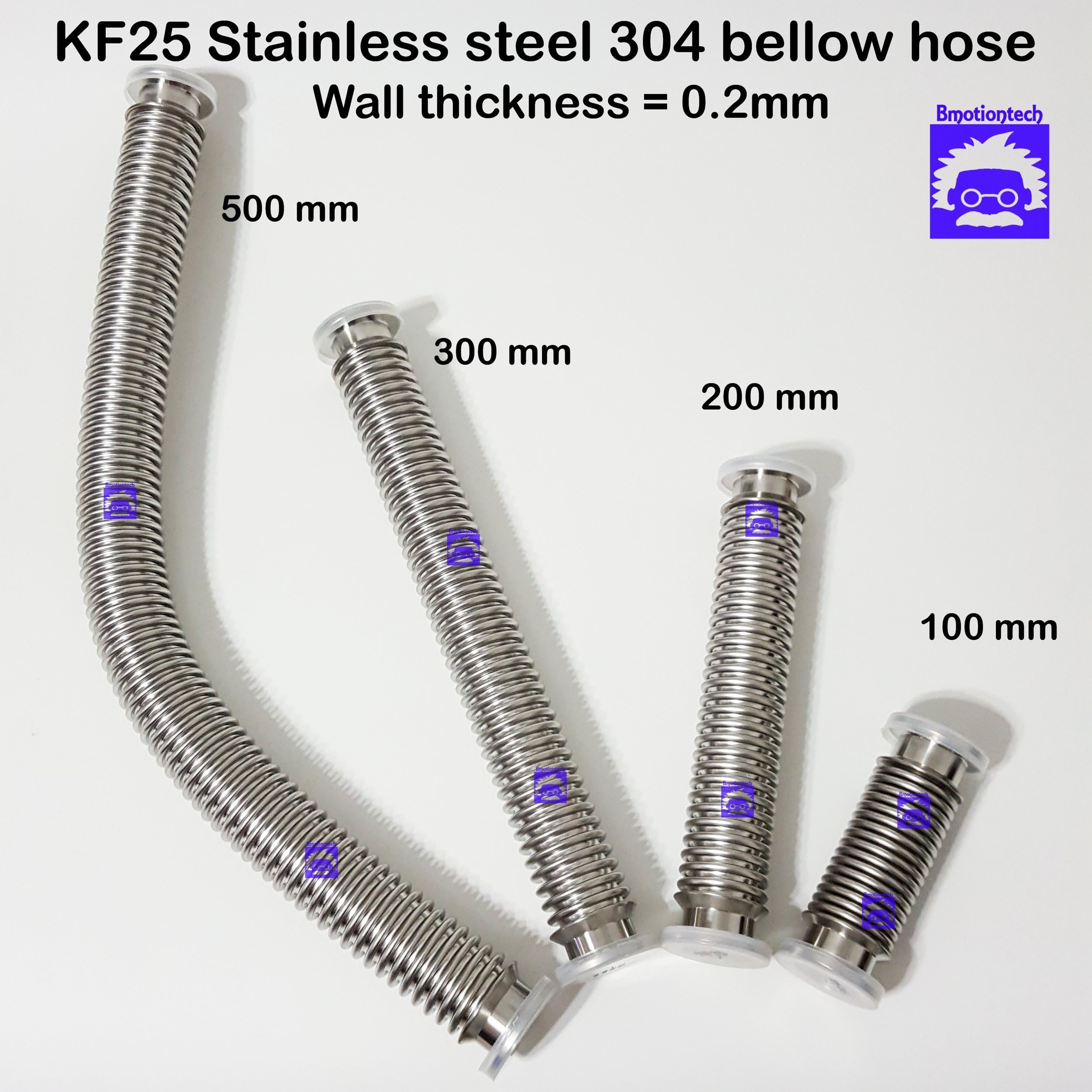 Vacuum flexible bellow hose 19.7" or 500mm, KF25 Flange, wall thickness 0.2mm, made of Stainless steel 304