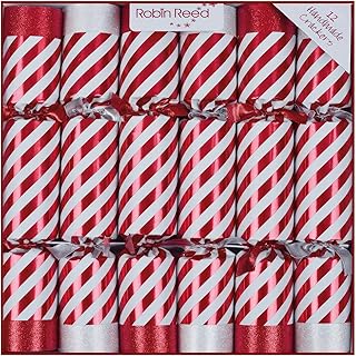 Olde English Crackers Candy Stripe Christmas Party Favors - Set of 12 decorative favors with premium gift enclosed for all holiday party occasions
