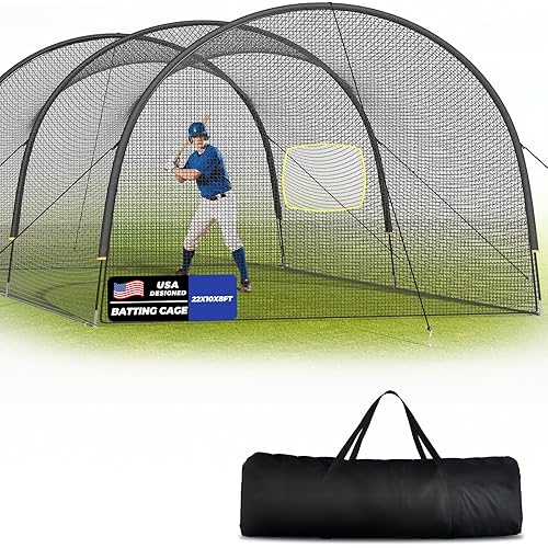Baseball Batting Cage, 22x12x8 Feet Baseball & Softball Hitting cage for Backyard Park, Portable Batting Cage System with Carrying Bag