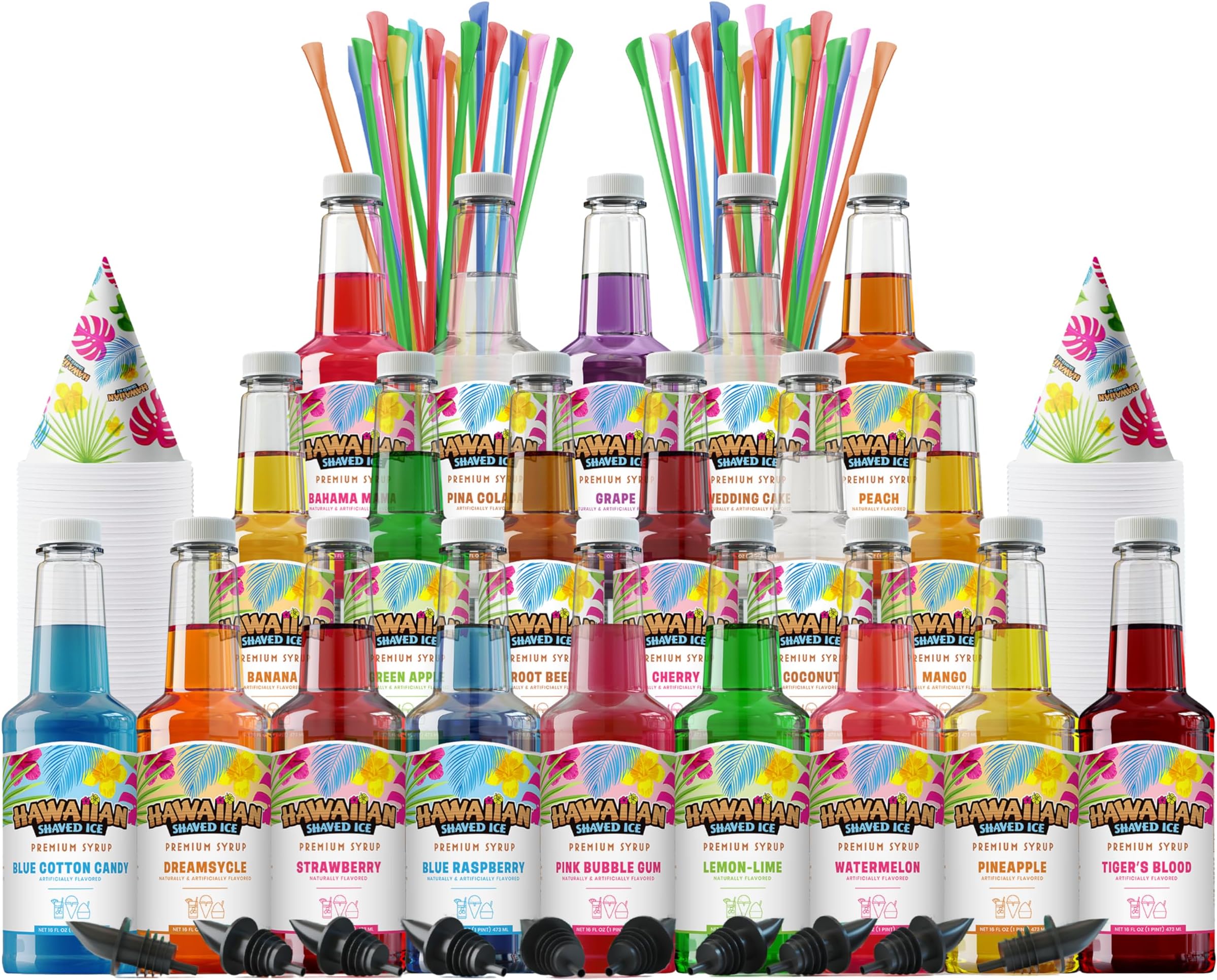 Amazon.com: Hawaiian Shaved Ice Party Kit with 20 Syrup Flavors in 16oz ...