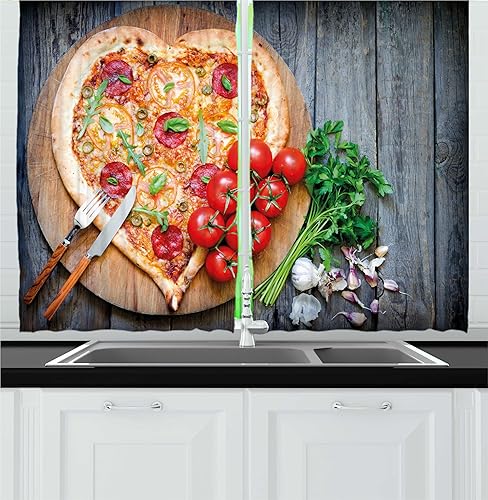 Miniatura 11 de Lunarable Cortinas de cocina mostaza, piñas tropicales sobre líneas amarillas horizontales a rayas amarillas, diseño de humor de fruta fresca, juego