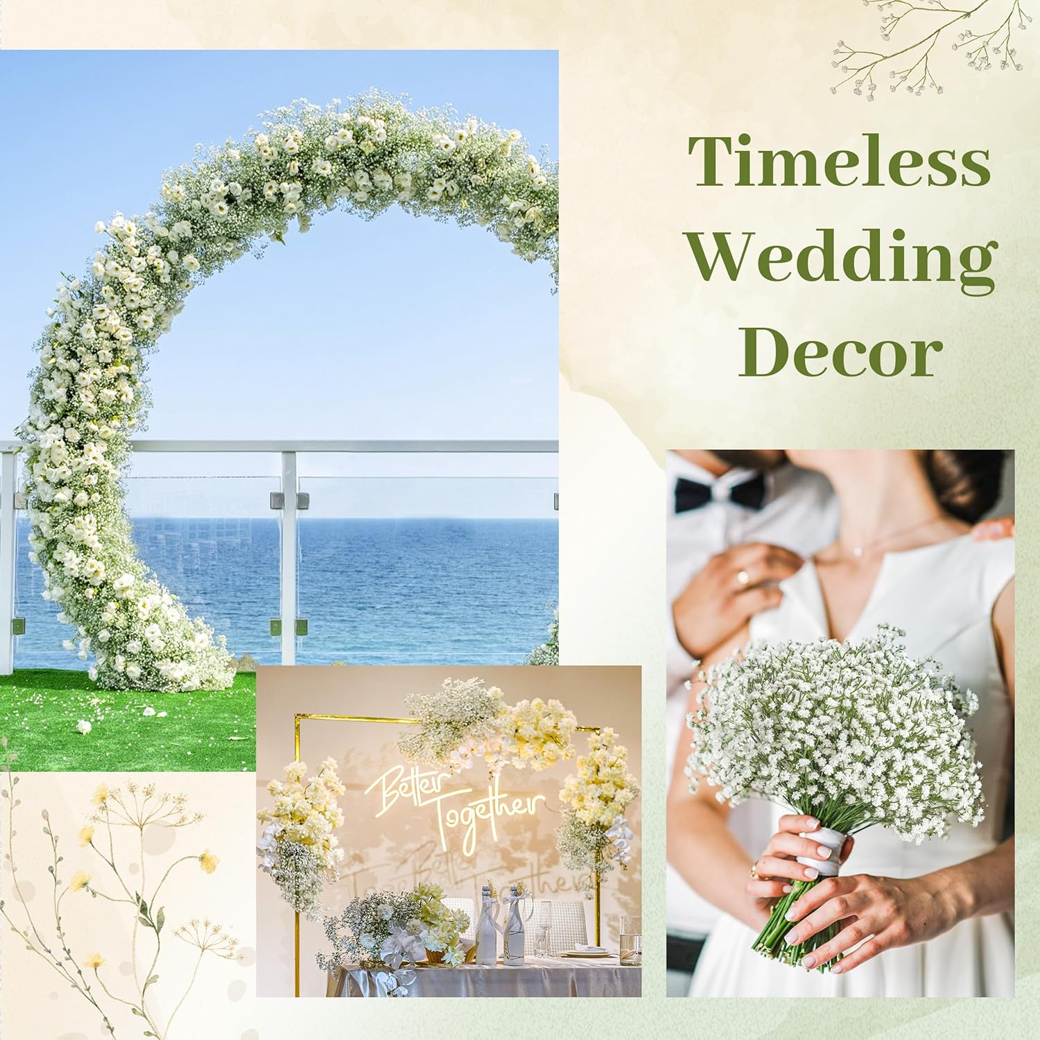 Der Rose 24Pcs Babys Breath Artificial Flowers White Fake Babies Breath Gypsophila Flowers Bulk Real Touch Faux Baby's Breath Flowers DIY for Wedding Floral Arrangements Home Party Decoration