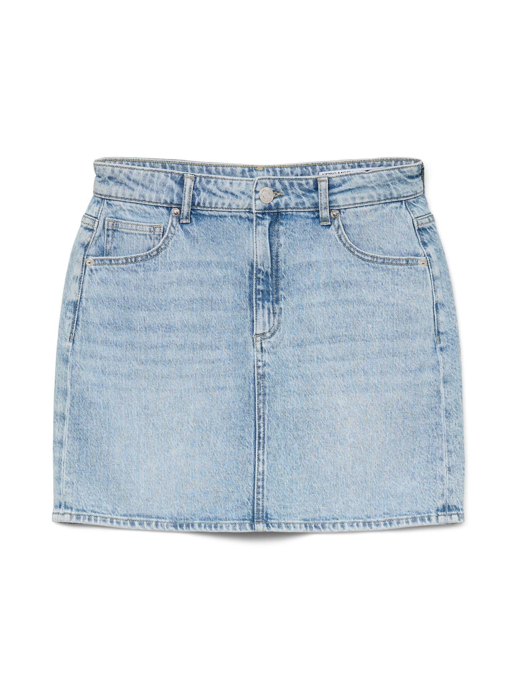 VERO MODA Rock Mini Denim Jeansrock Hoher Bund Knopfleiste Taschen Minirock, Farben:Hellblau, Größe:M