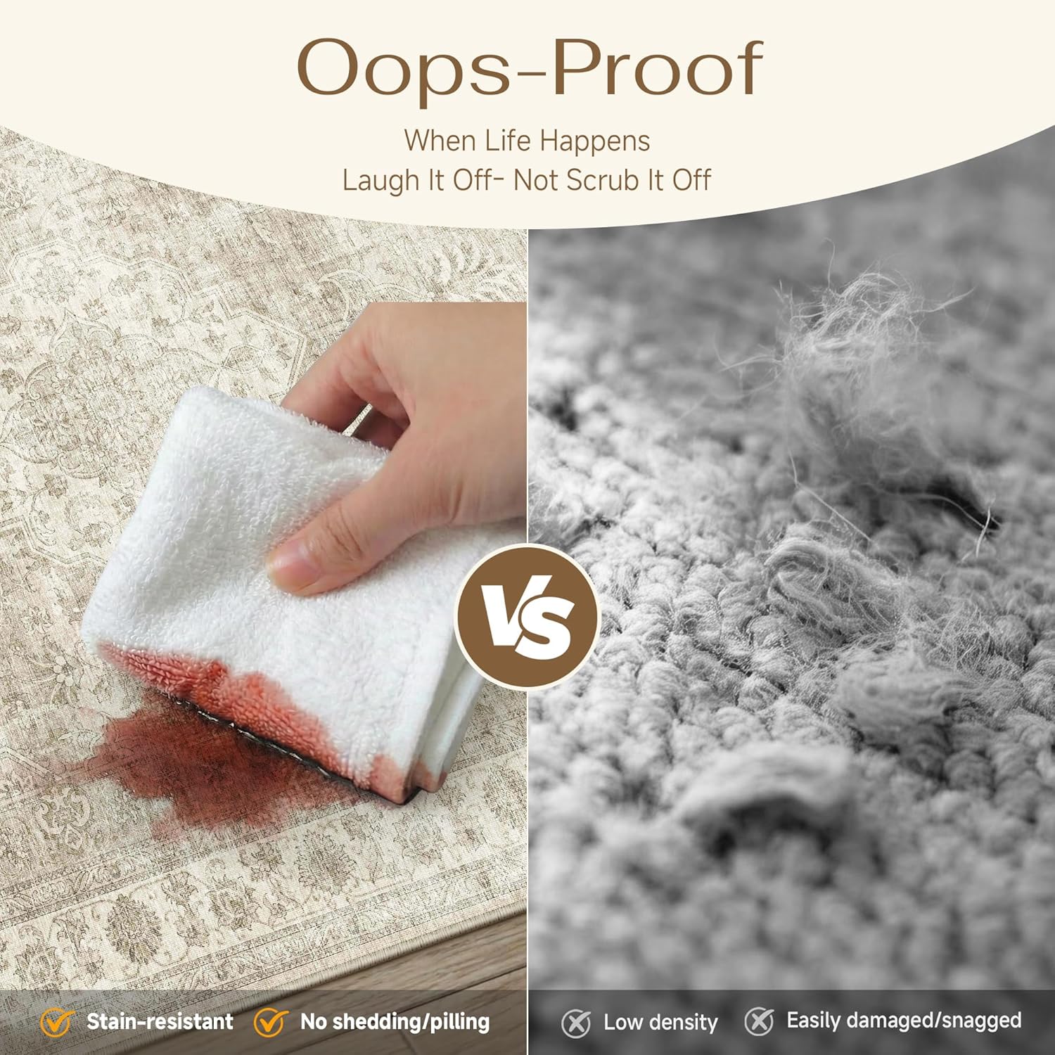 6x9 Beige Area Rug for Living Room,Non-Slip Backing Washable Carpet,Vintage Large Low Pile Area Rug，Easy Care Ideal for High Traffic Soft Carpet in Bedroom Office Coffee Table Dining Room