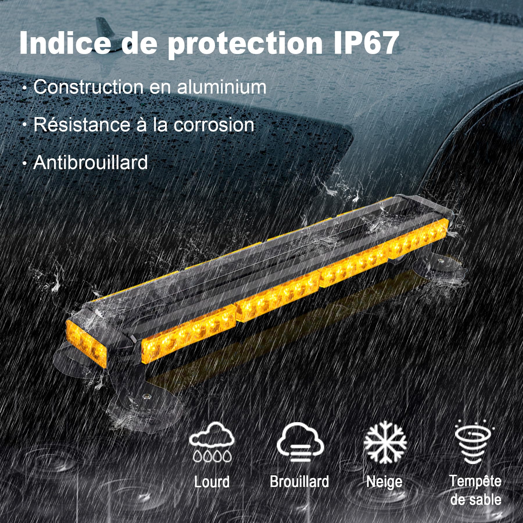 68CM 54 LED Barre Lumineuse Clignotante Stroboscopique, Rampe gyrophare led Gyrophare LED vehicule, Flash barre led stroboscopique, Éclairage Secours Magnétique Toit Voiture Camion Sécurité 12-24V