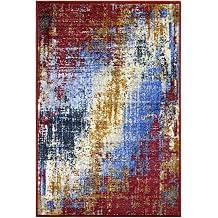 BLUENILEMILLS BNM Washable Indoor Large Area Rug, Home Decor, Foam Backing, Nylon Floor Throw for Living Room, Dining/Kitchen, Office, Nursery, Soft Artistic Rugs, Abstract Splatter, 2 x 3, Red