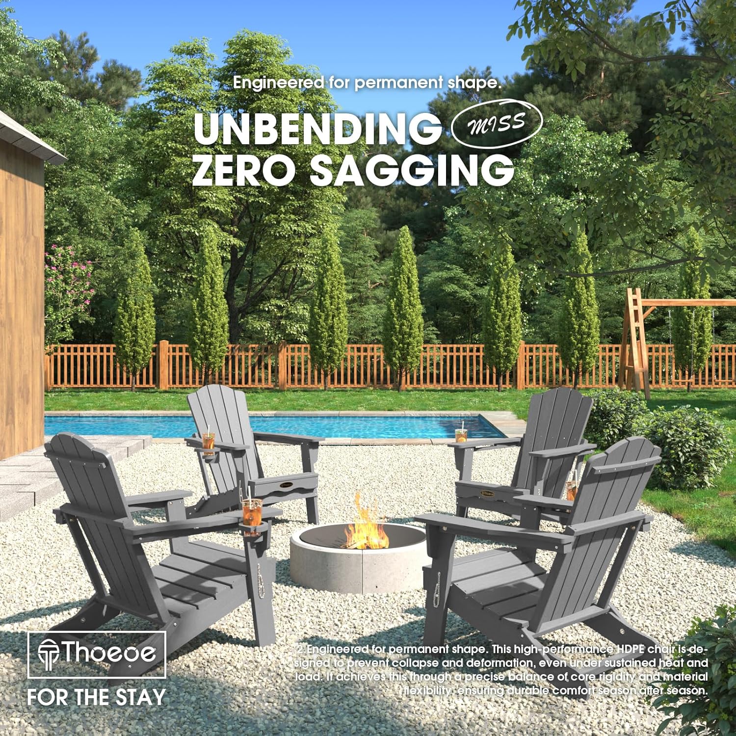 THOEOE Folding Adirondack Chair,HDPE All-Weather Outdoor Chair with Cup Holder,Wooden Textured,Fire Pit Chair,Plastic Patio Chair for Deck,Backyard,Garden,Lawn, Grey Grey Folding-1pcs