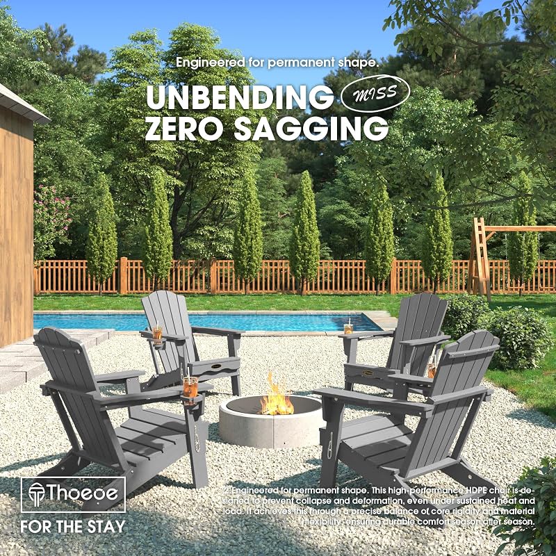 THOEOE Folding Adirondack Chair, All-Weather Fire Pit Chair with Cup Holder image 2