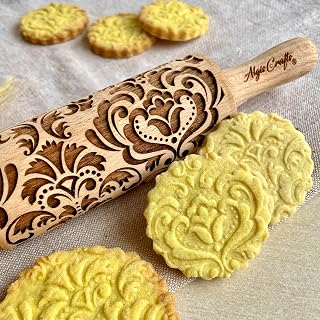 Kid Rolling Pin DAMASK for Embossed Cookies. Laser Engraved Dough Roller for Cookies, Play Dough, Salt Dough Gift for Kid Boy, Girl Birthday by Algis Crafts