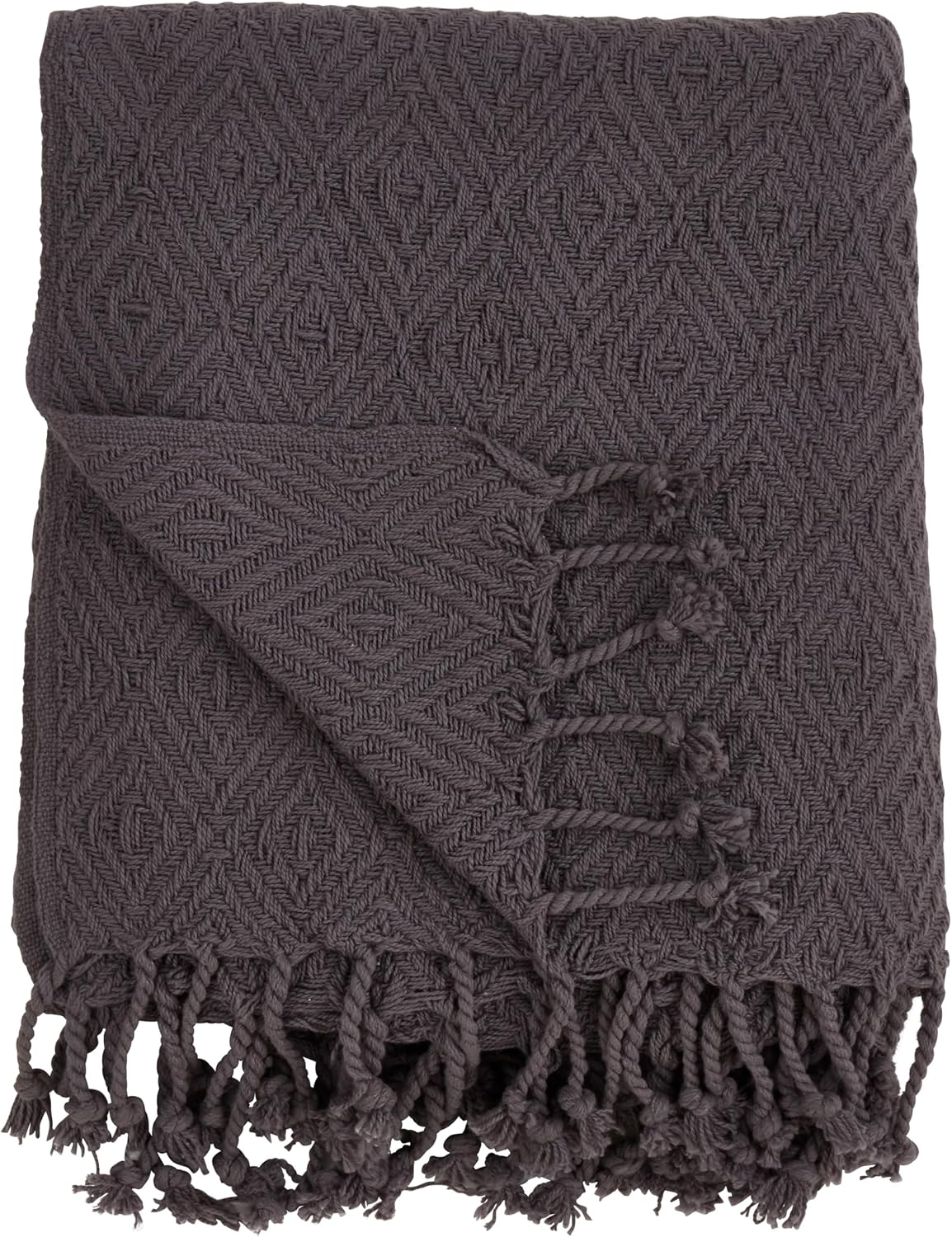 SARO LIFESTYLE Cotton Diamond Weave Throw with Tasseled Trim