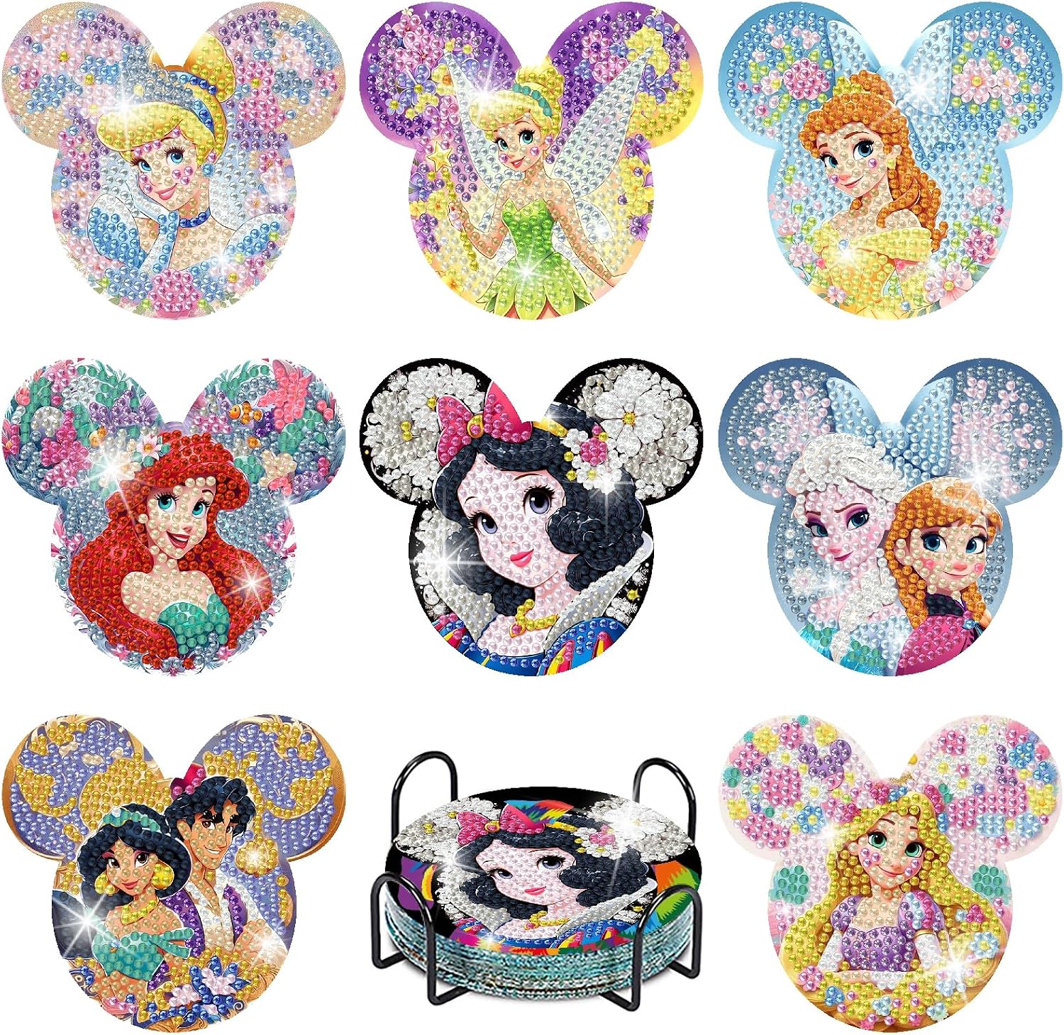 LWZAYS Diamond Painting Coasters Kits, 8 Pack Cartoon Diamond Art Coasters with Holder, Crafts Kits for DIY Coasters, Diamond Art Coasters