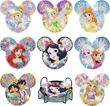 LWZAYS Diamond Painting Art Coasters, DIY Crafts 5D Diamond Art Coasters | 8 Pack Cartoon Diamond Art Coasters with Holder, Crafts Kits for DIY Coasters, Diamond Art Coasters