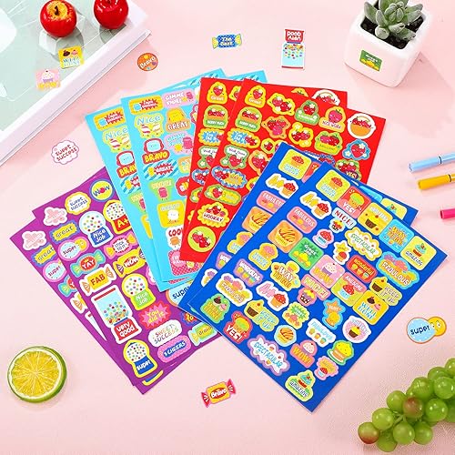 Miniatura 4 de 750 calcomanías perfumadas para raspar, calcomanías malolientes, frutas y alimentos, calcomanías motivadas para suministros escolares, suministros