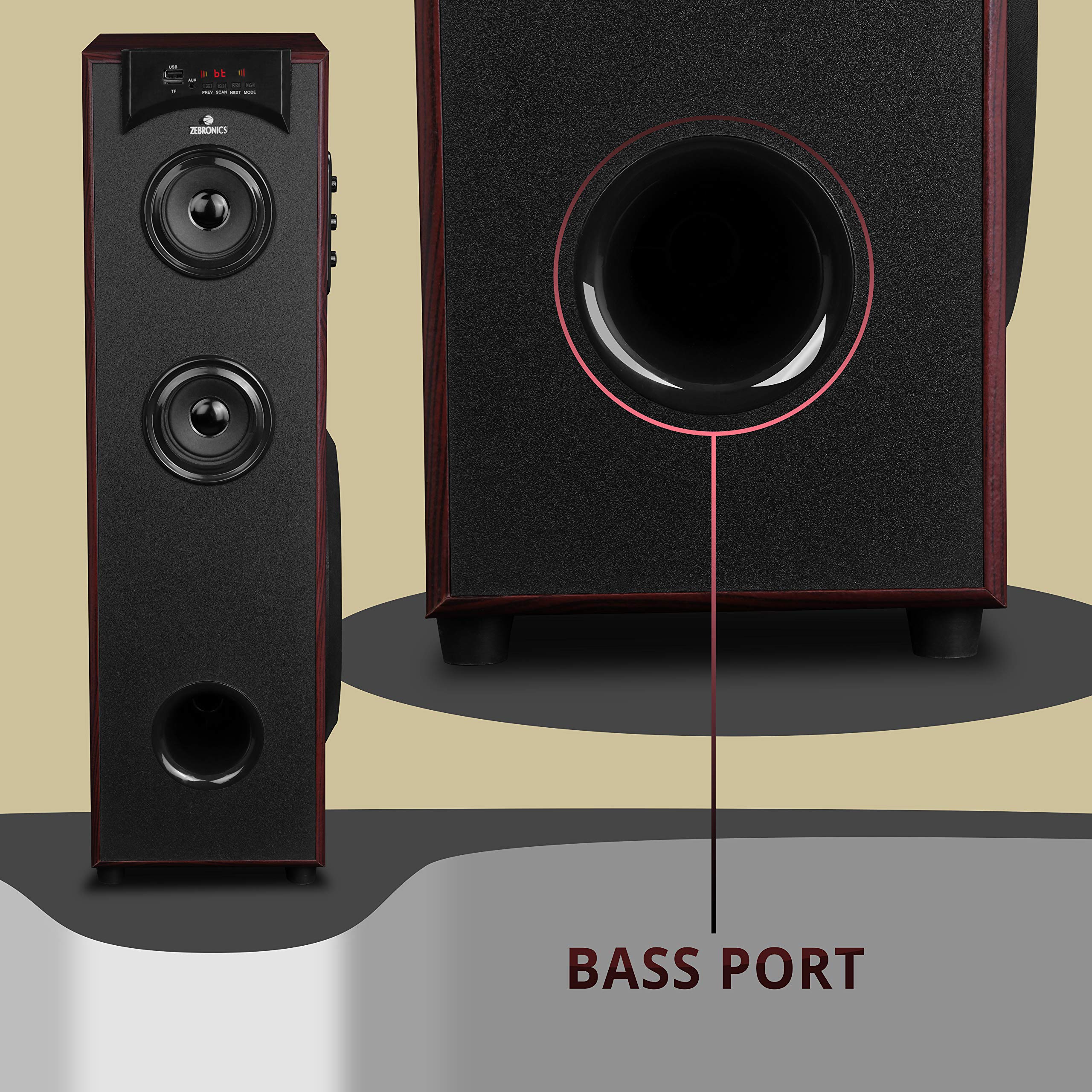 Buy Zebronics Tower Speaker with Bluetooth, USB, FM, AUX, Micro SD and